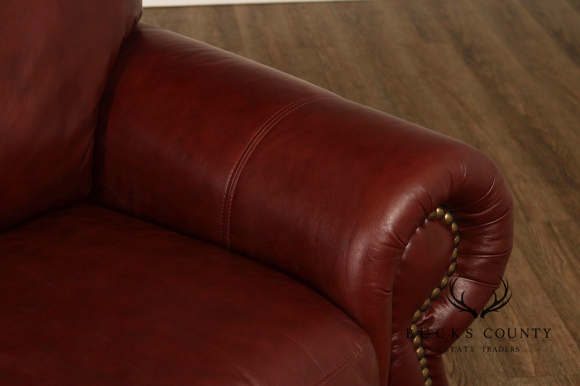 Traditional Leather Rolled Arm Nailhead Trim Sofa