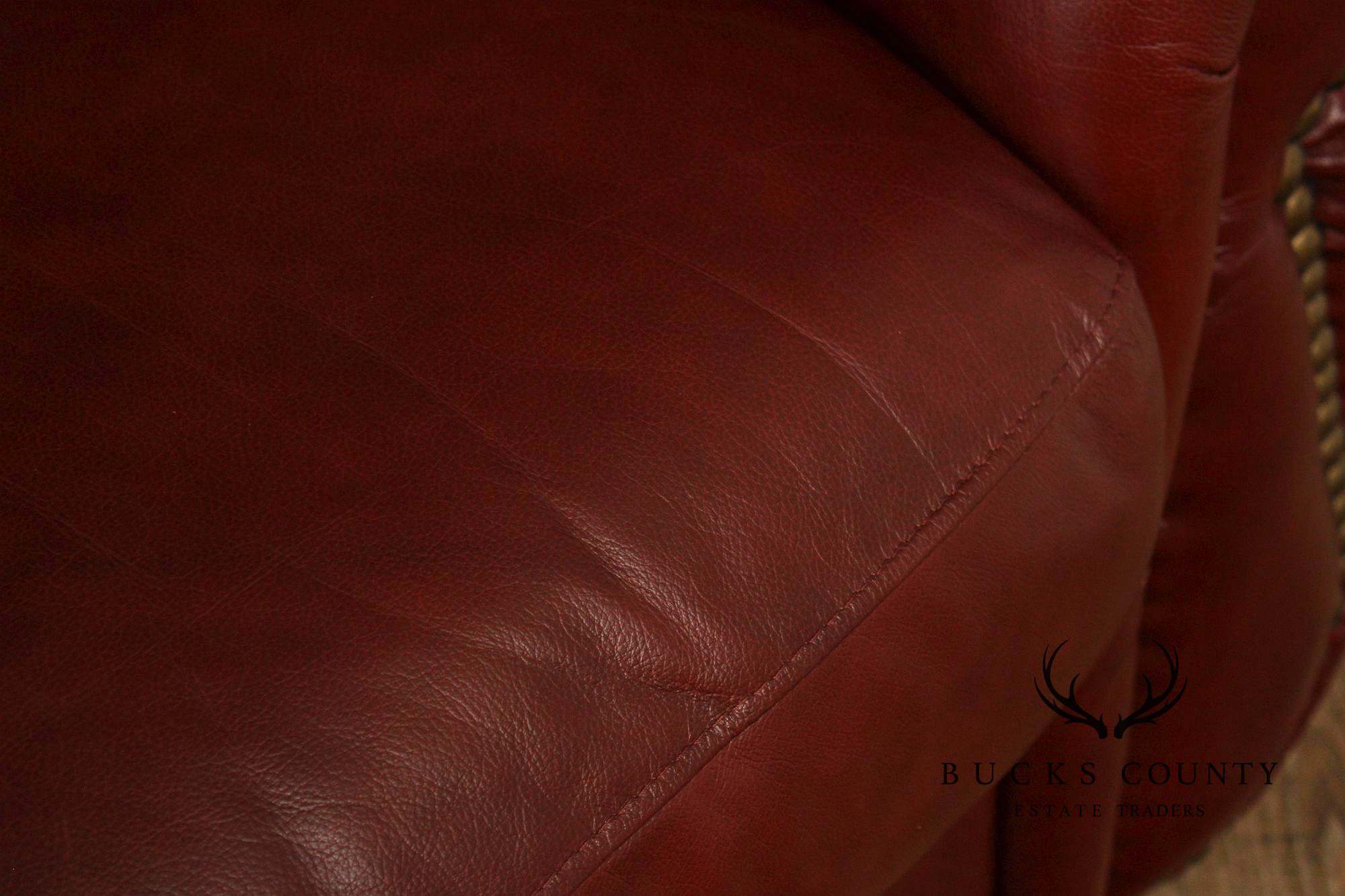Traditional Leather Rolled Arm Nailhead Trim Sofa