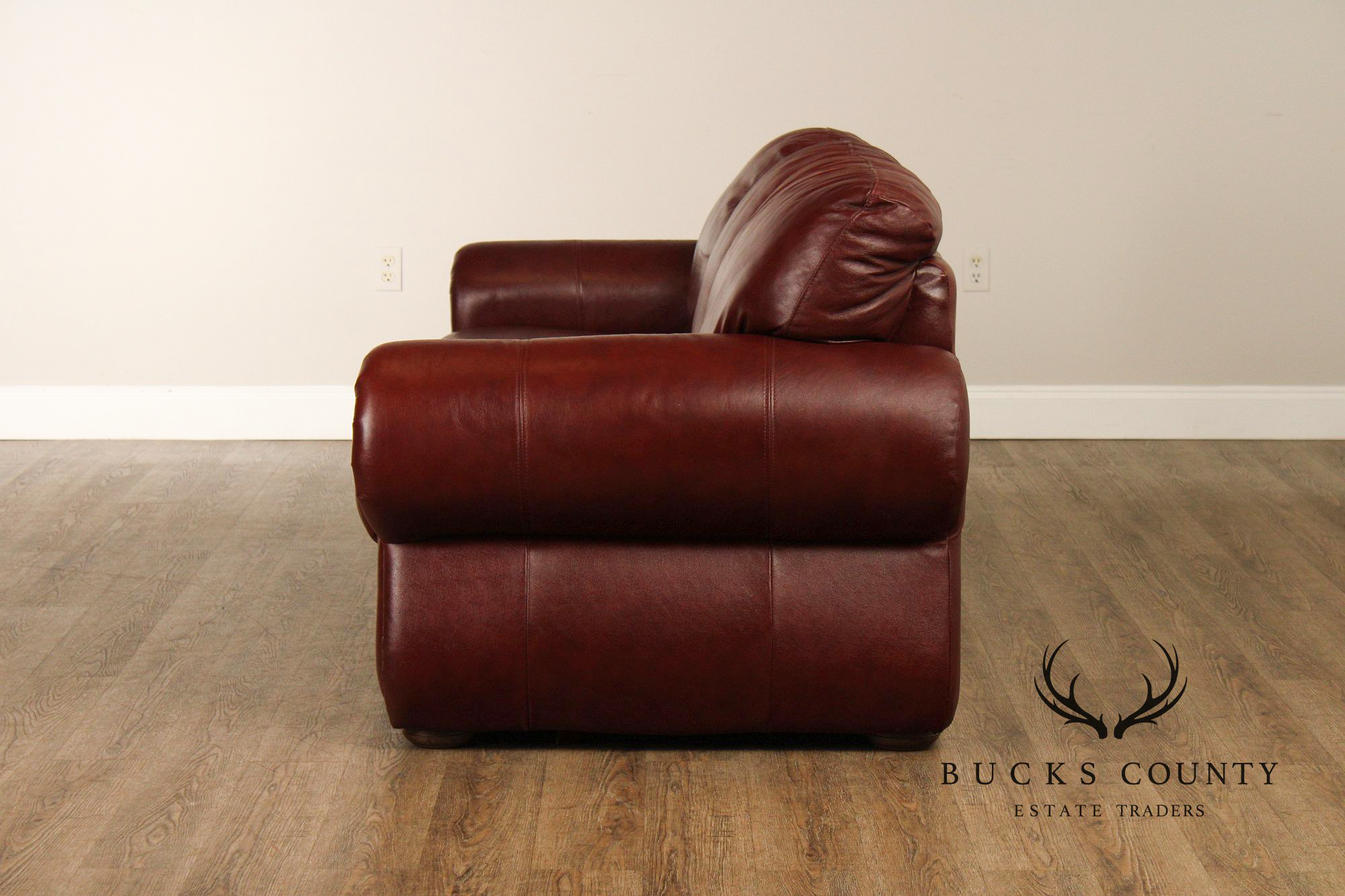 Traditional Leather Rolled Arm Nailhead Trim Sofa
