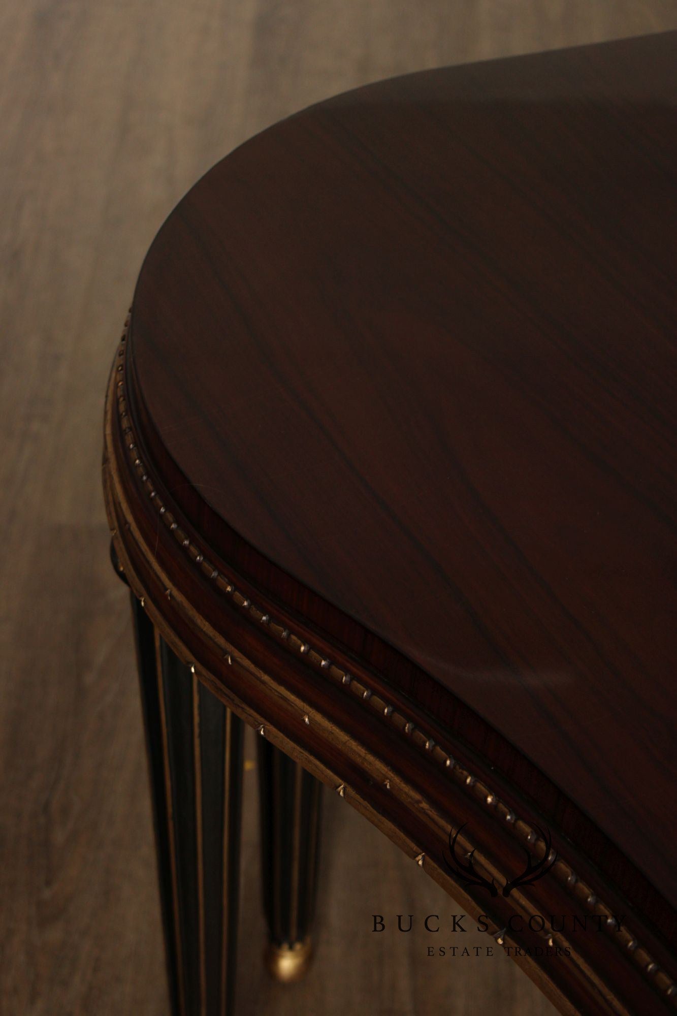 EJ Victor Mahogany And Gilt Dining Table With One Leaf