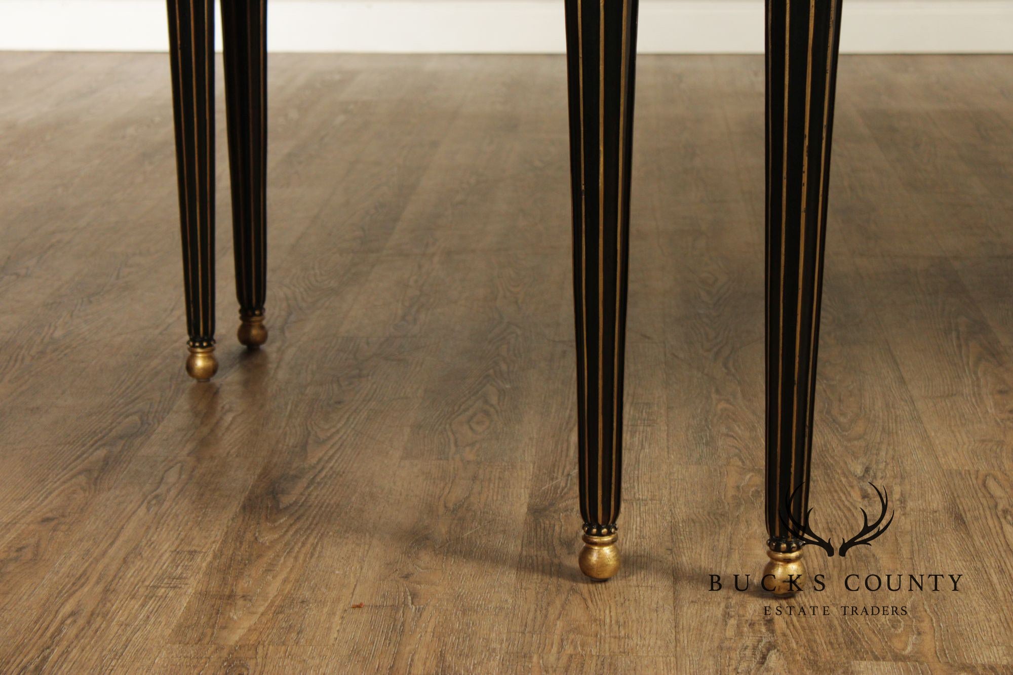 EJ Victor Mahogany And Gilt Dining Table With One Leaf