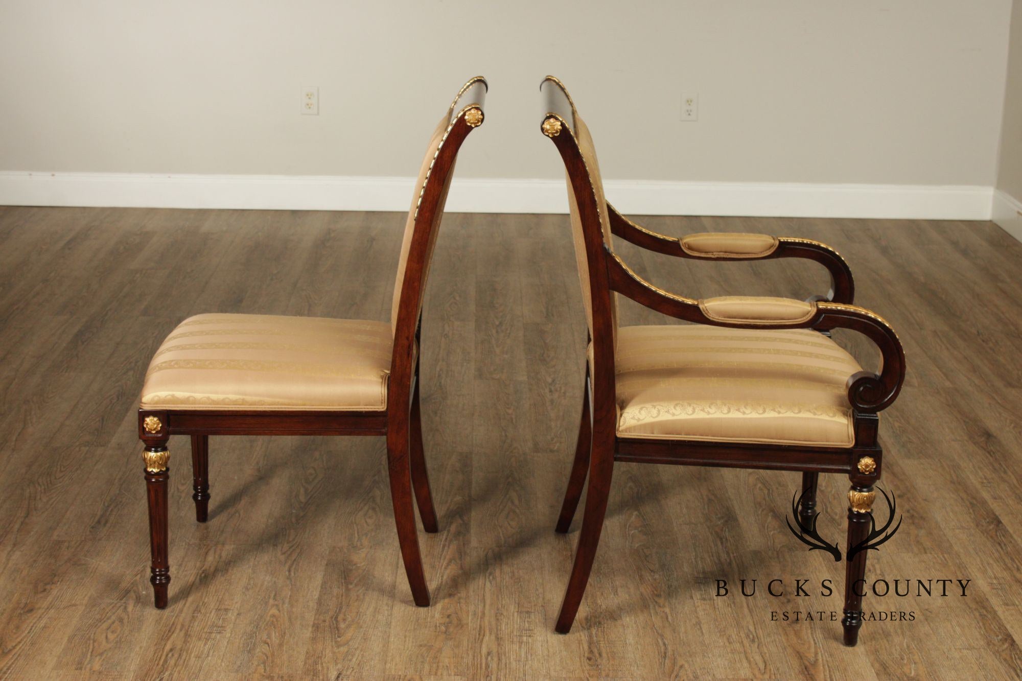 Neoclassical Louis XVI Style Set Of Ten Partial Gilt Mahogany Dining Chairs