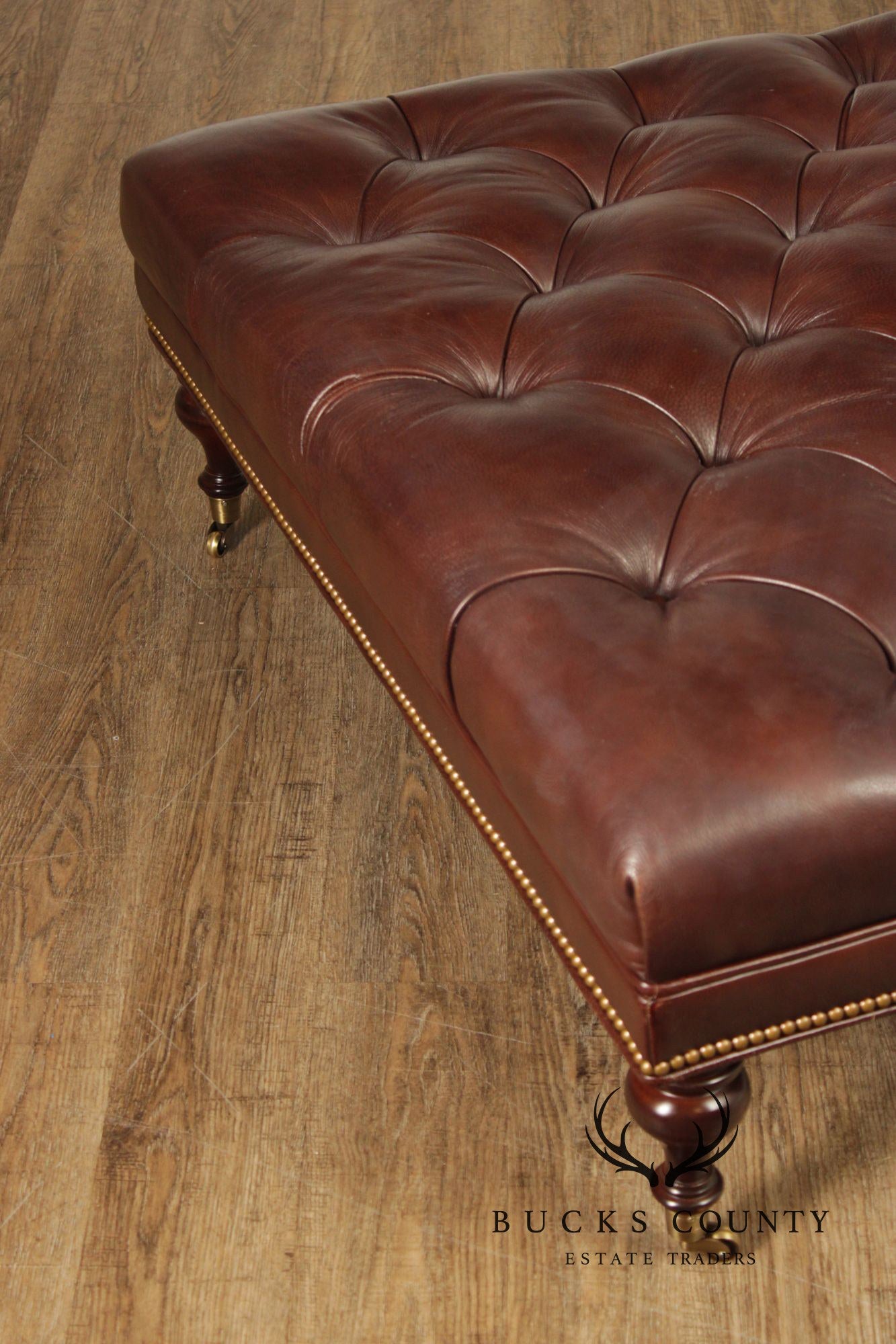 Hancock & Moore Square Tufted Leather Ottoman Coffee Table With Nailhead Trim