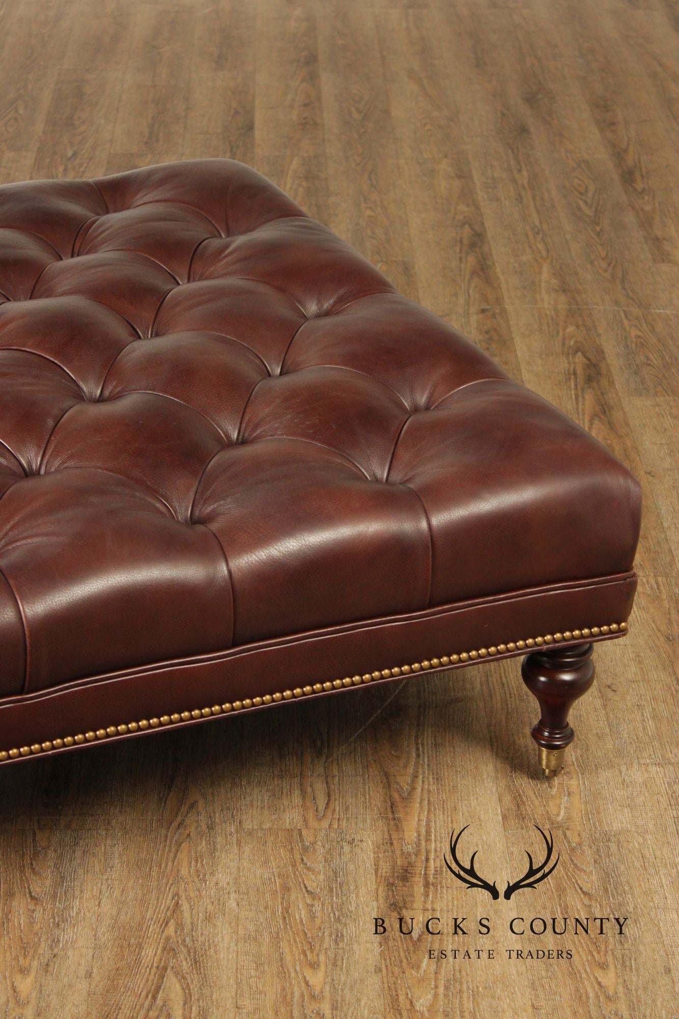 Hancock & Moore Square Tufted Leather Ottoman Coffee Table With Nailhead Trim