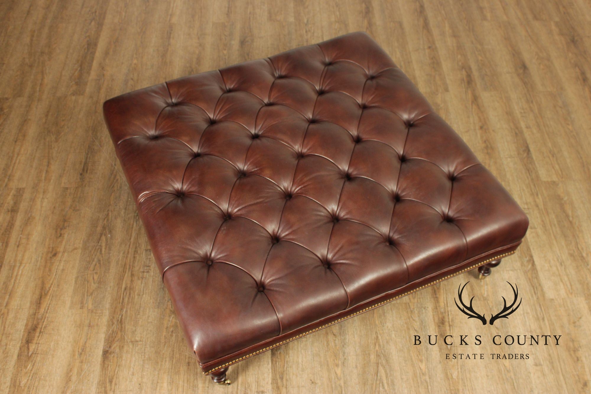 Hancock & Moore Square Tufted Leather Ottoman Coffee Table With Nailhead Trim