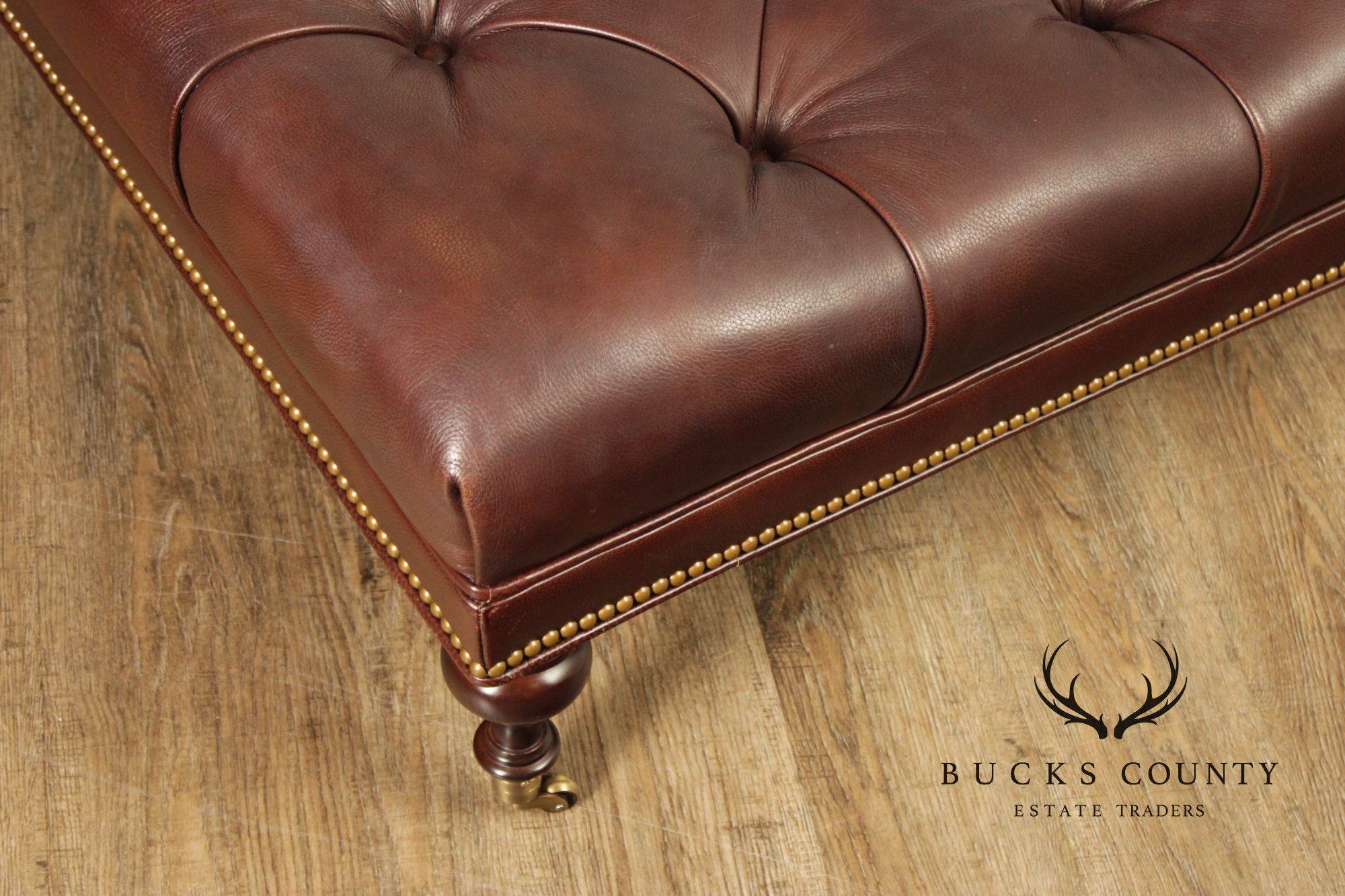 Hancock & Moore Square Tufted Leather Ottoman Coffee Table With Nailhead Trim