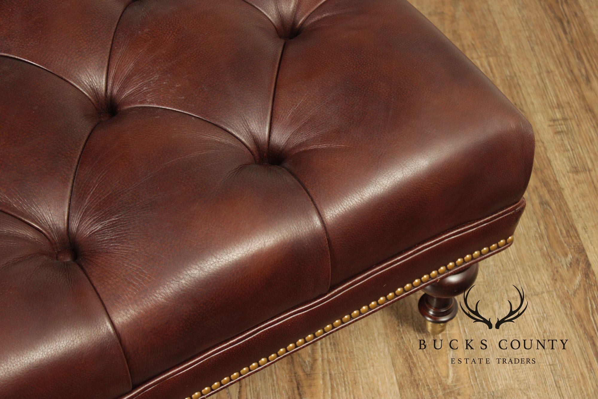 Hancock & Moore Square Tufted Leather Ottoman Coffee Table With Nailhead Trim