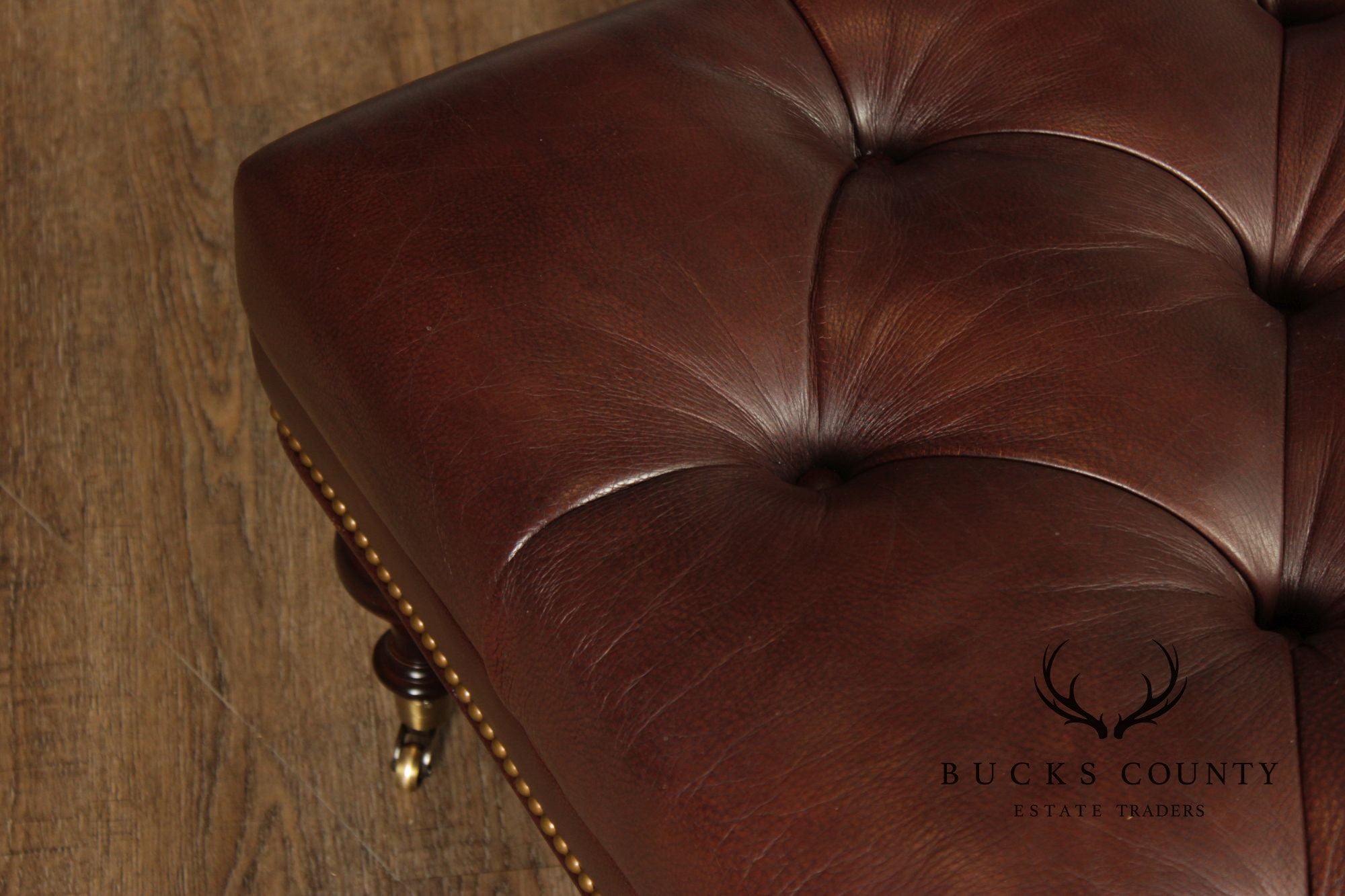 Hancock & Moore Square Tufted Leather Ottoman Coffee Table With Nailhead Trim