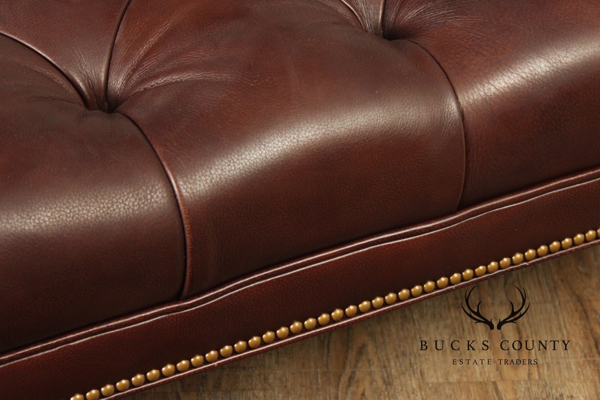 Hancock & Moore Square Tufted Leather Ottoman Coffee Table With Nailhead Trim