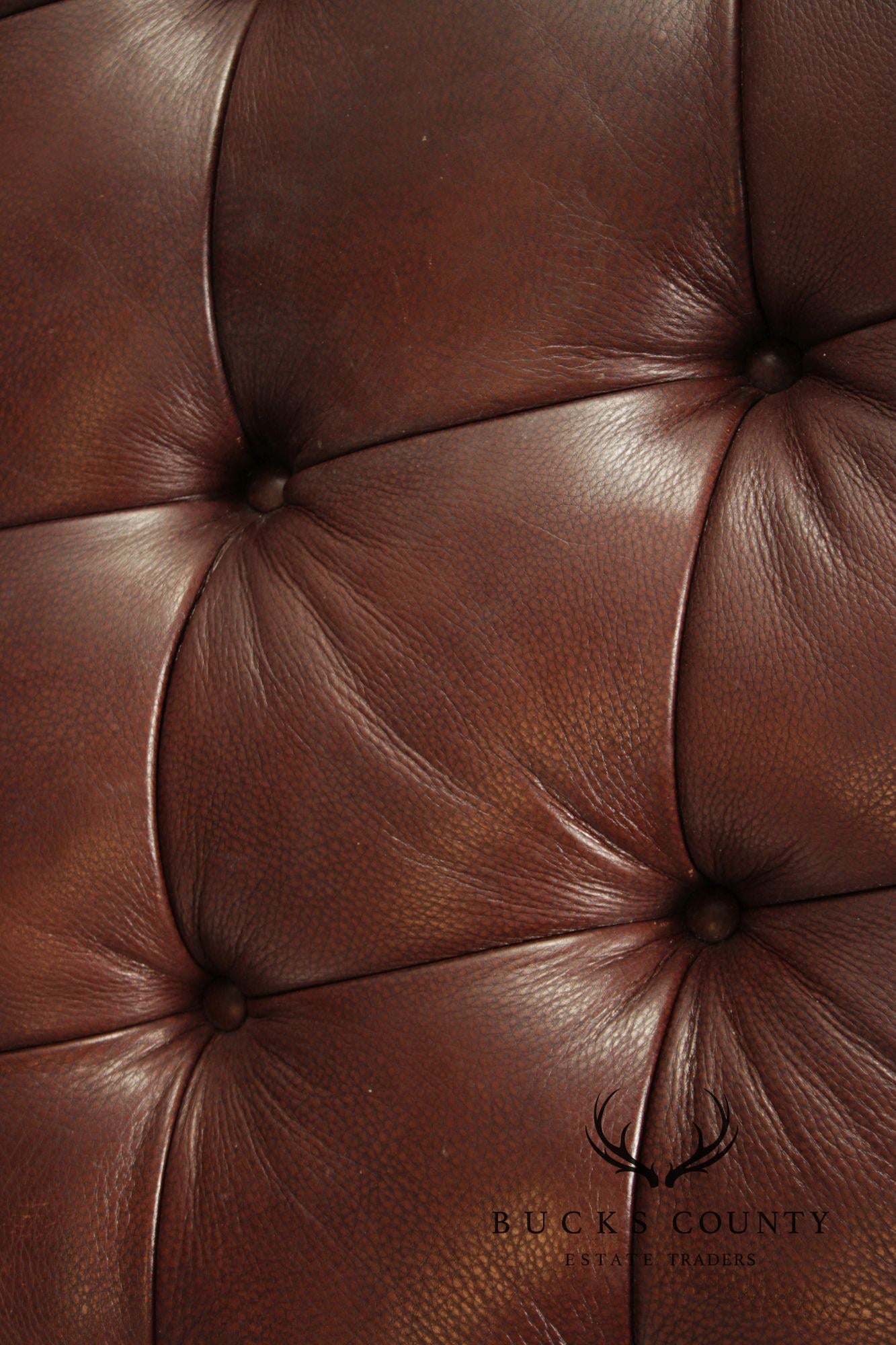Hancock & Moore Square Tufted Leather Ottoman Coffee Table With Nailhead Trim