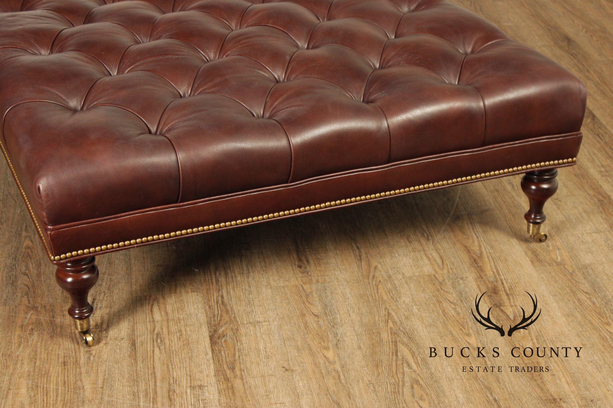 Hancock & Moore Square Tufted Leather Ottoman Coffee Table With Nailhead Trim