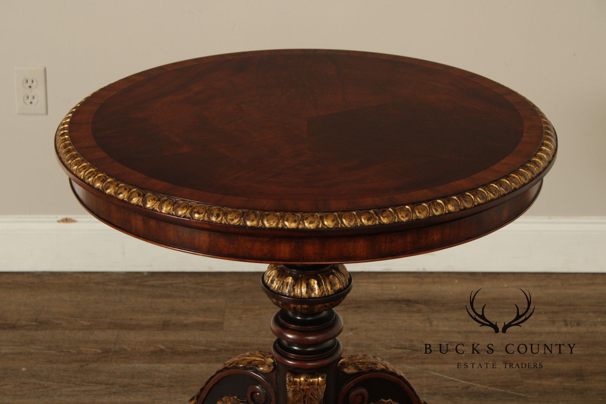 Maitland Smith Mahogany & Gilt Classical Style Round Pedestal Table