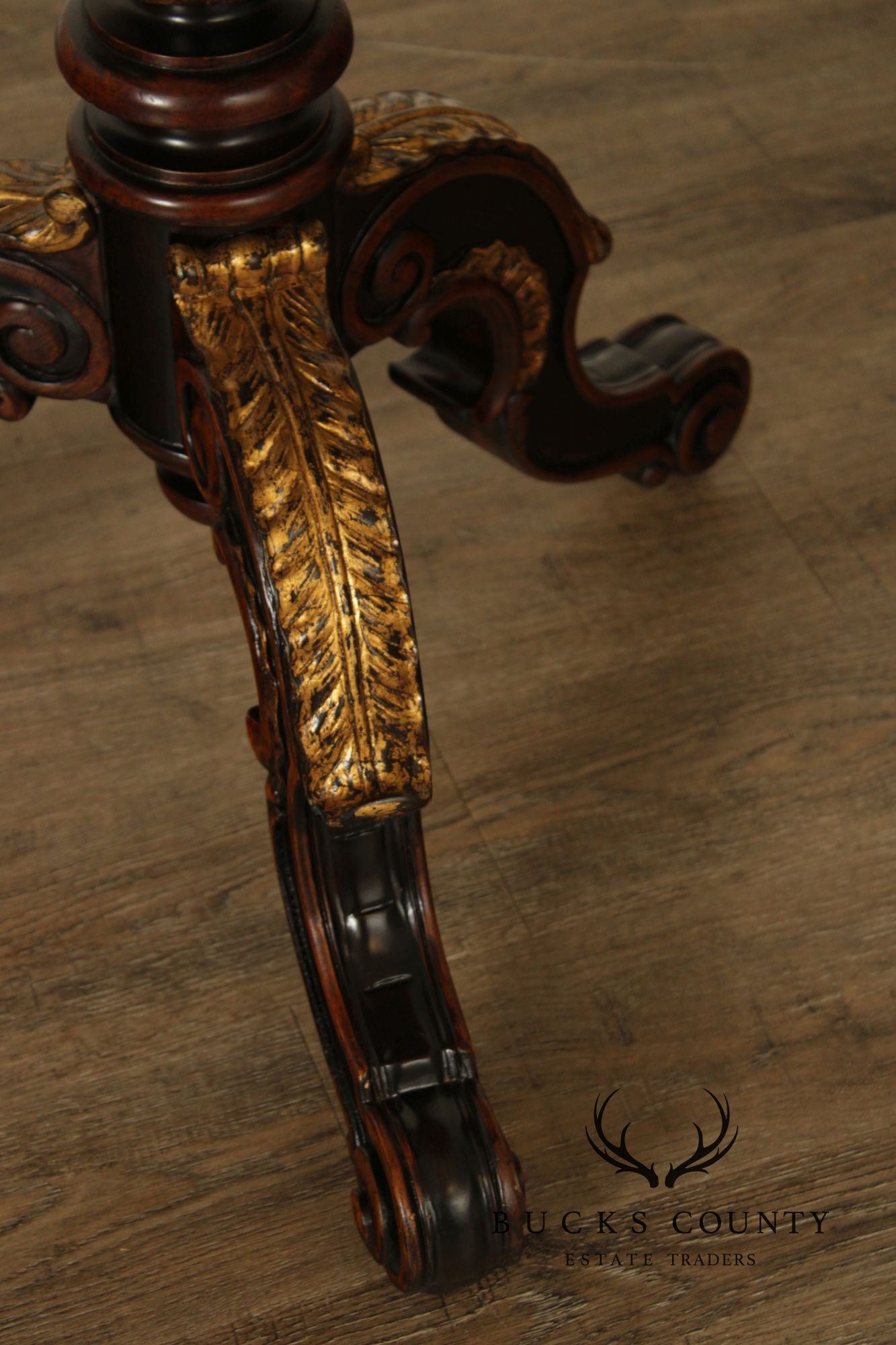 Maitland Smith Mahogany & Gilt Classical Style Round Pedestal Table