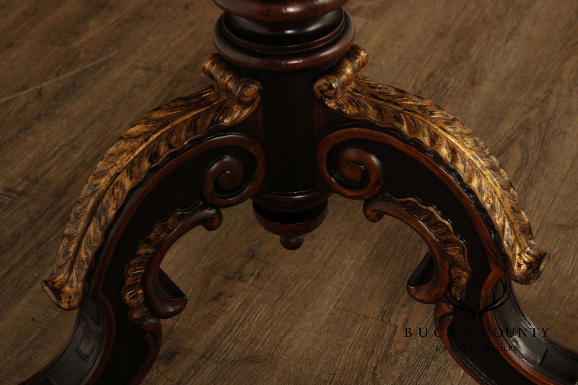 Maitland Smith Mahogany & Gilt Classical Style Round Pedestal Table