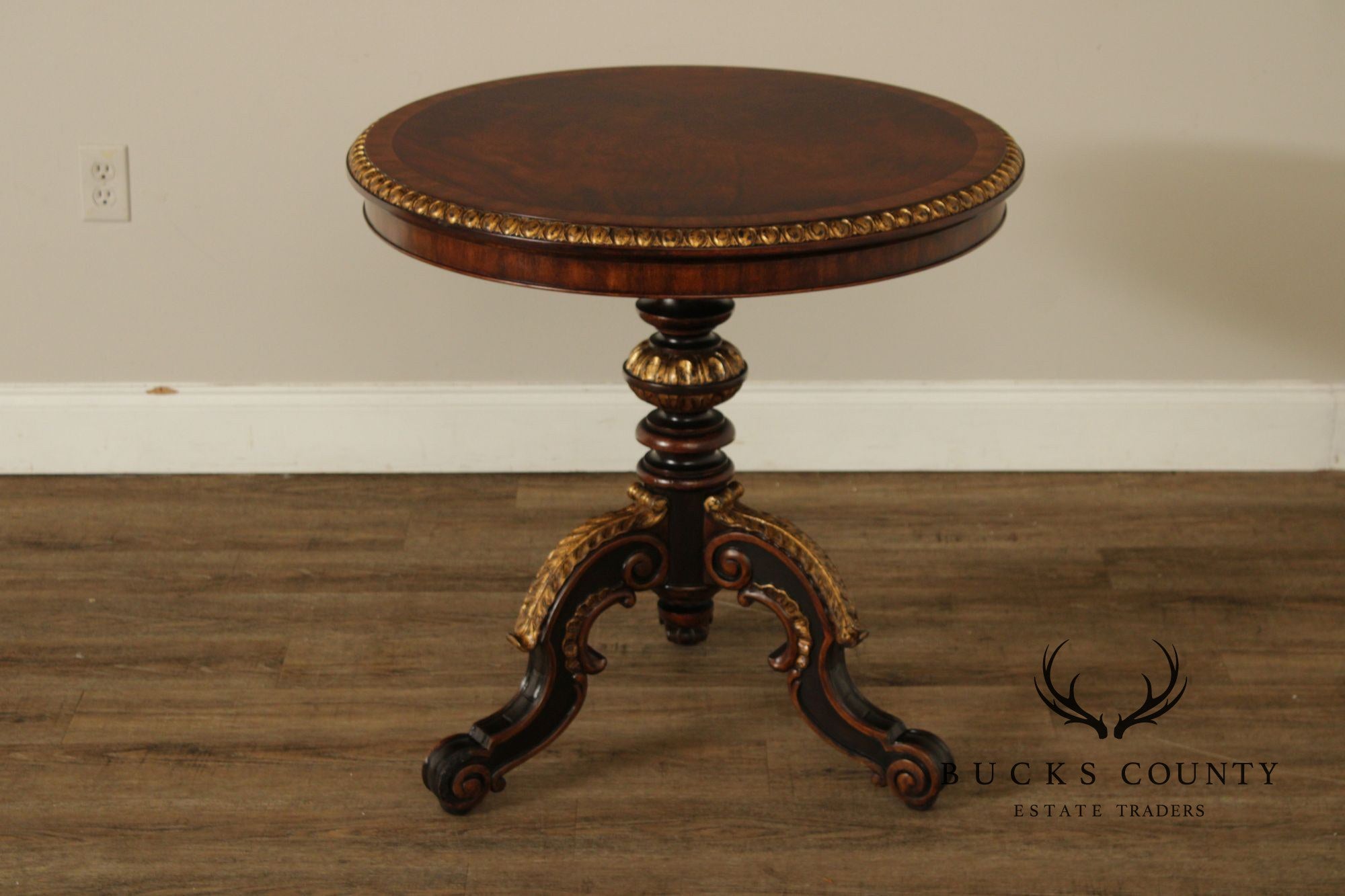 Maitland Smith Mahogany & Gilt Classical Style Round Pedestal Table