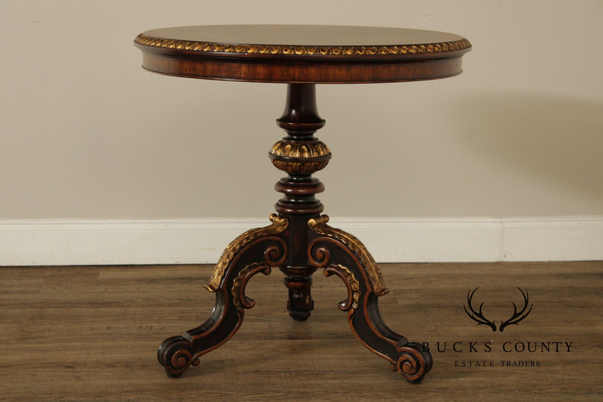Maitland Smith Mahogany & Gilt Classical Style Round Pedestal Table