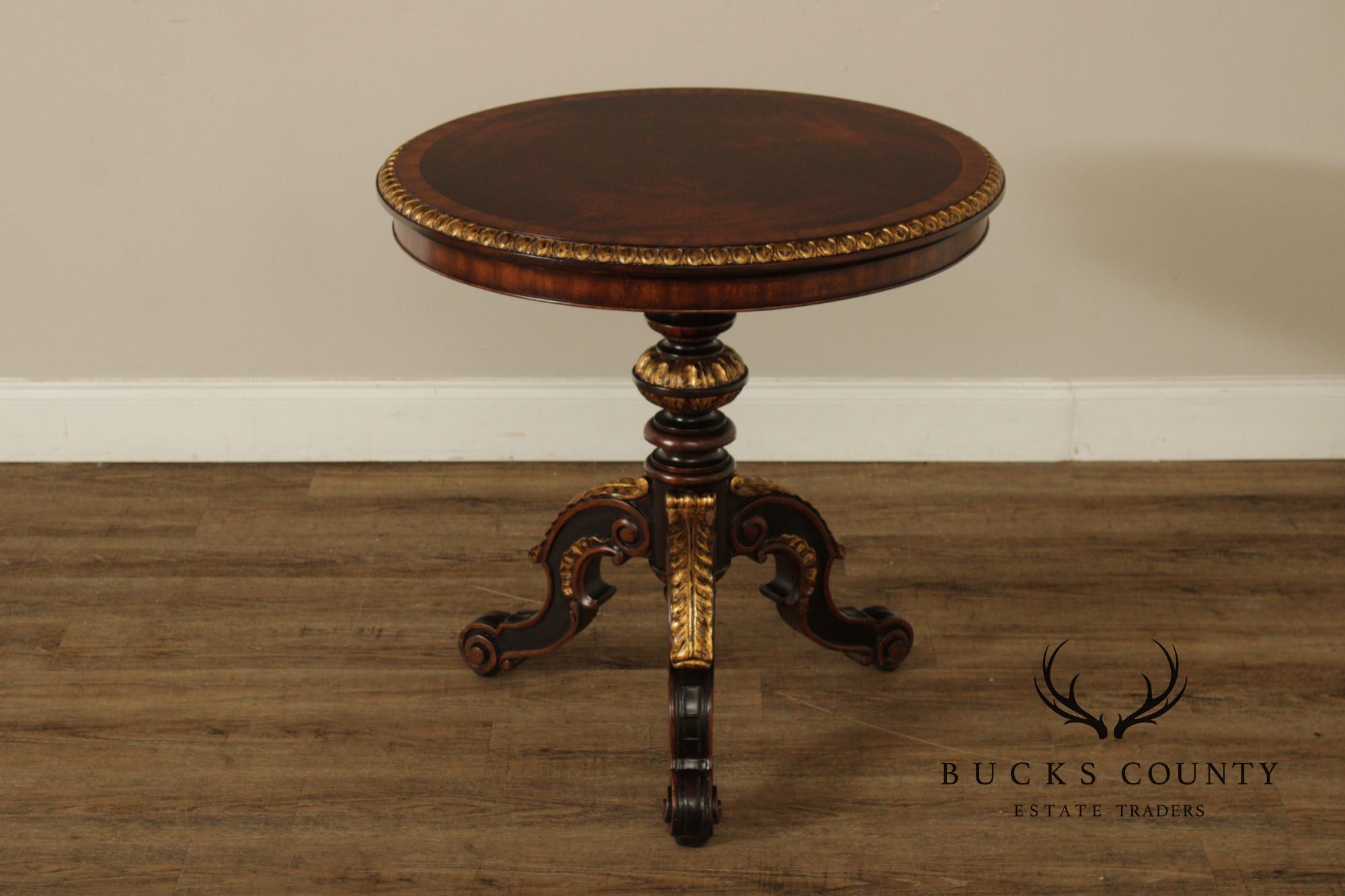 Maitland Smith Mahogany & Gilt Classical Style Round Pedestal Table