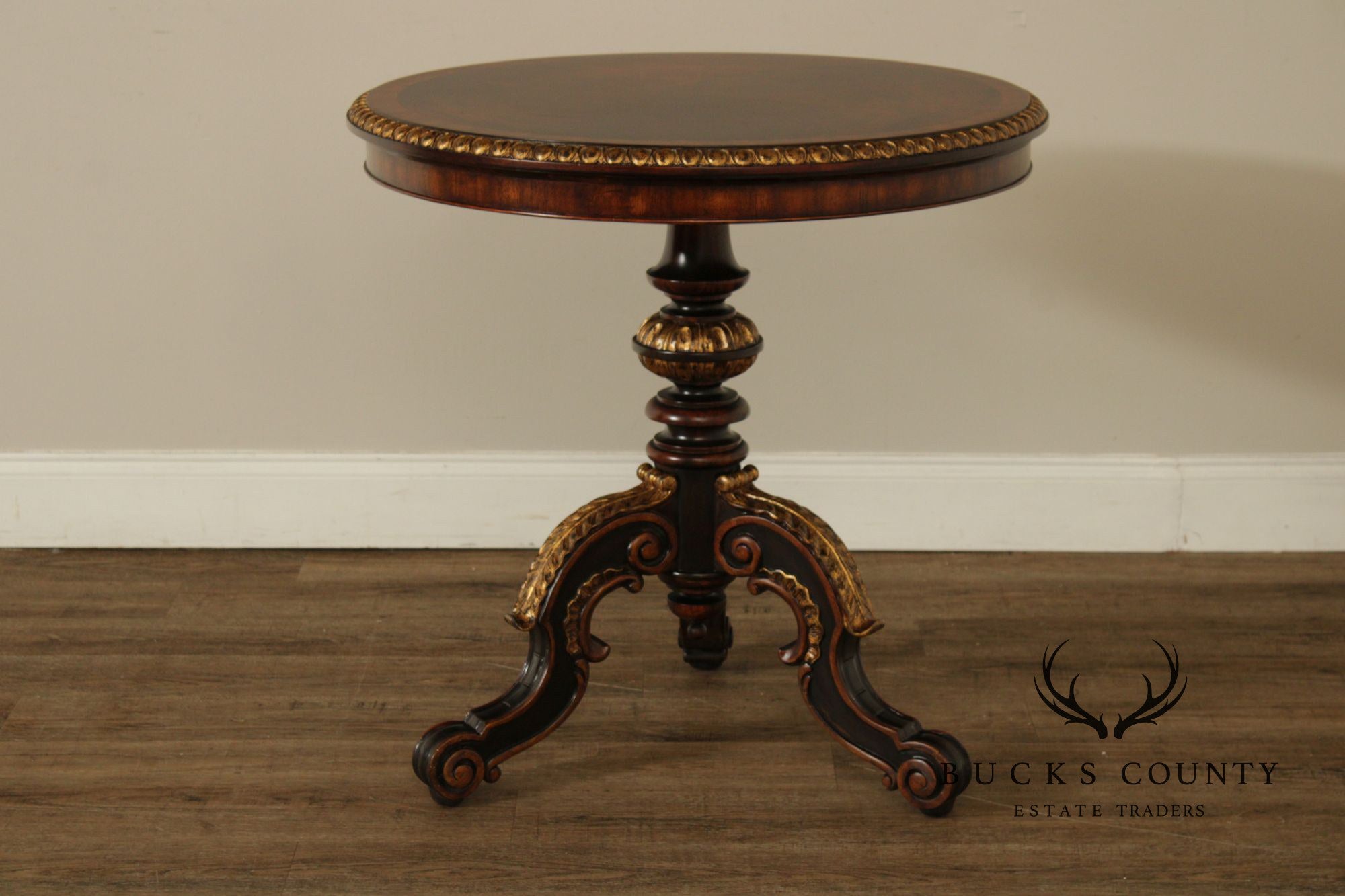 Maitland Smith Mahogany & Gilt Classical Style Round Pedestal Table