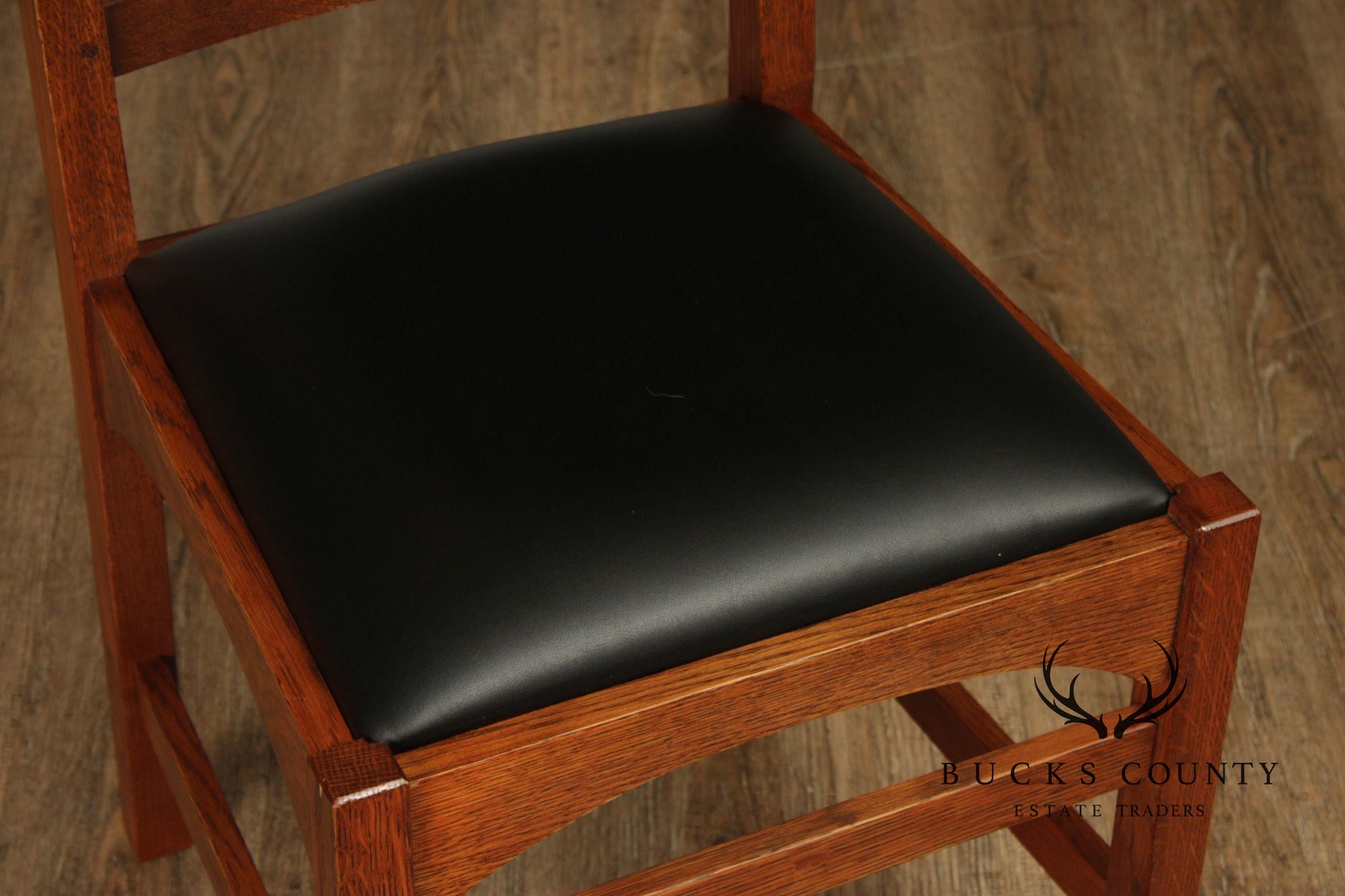 Stickley Mission Collection Set of Six Harvey Ellis Inlaid Oak Dining Chairs