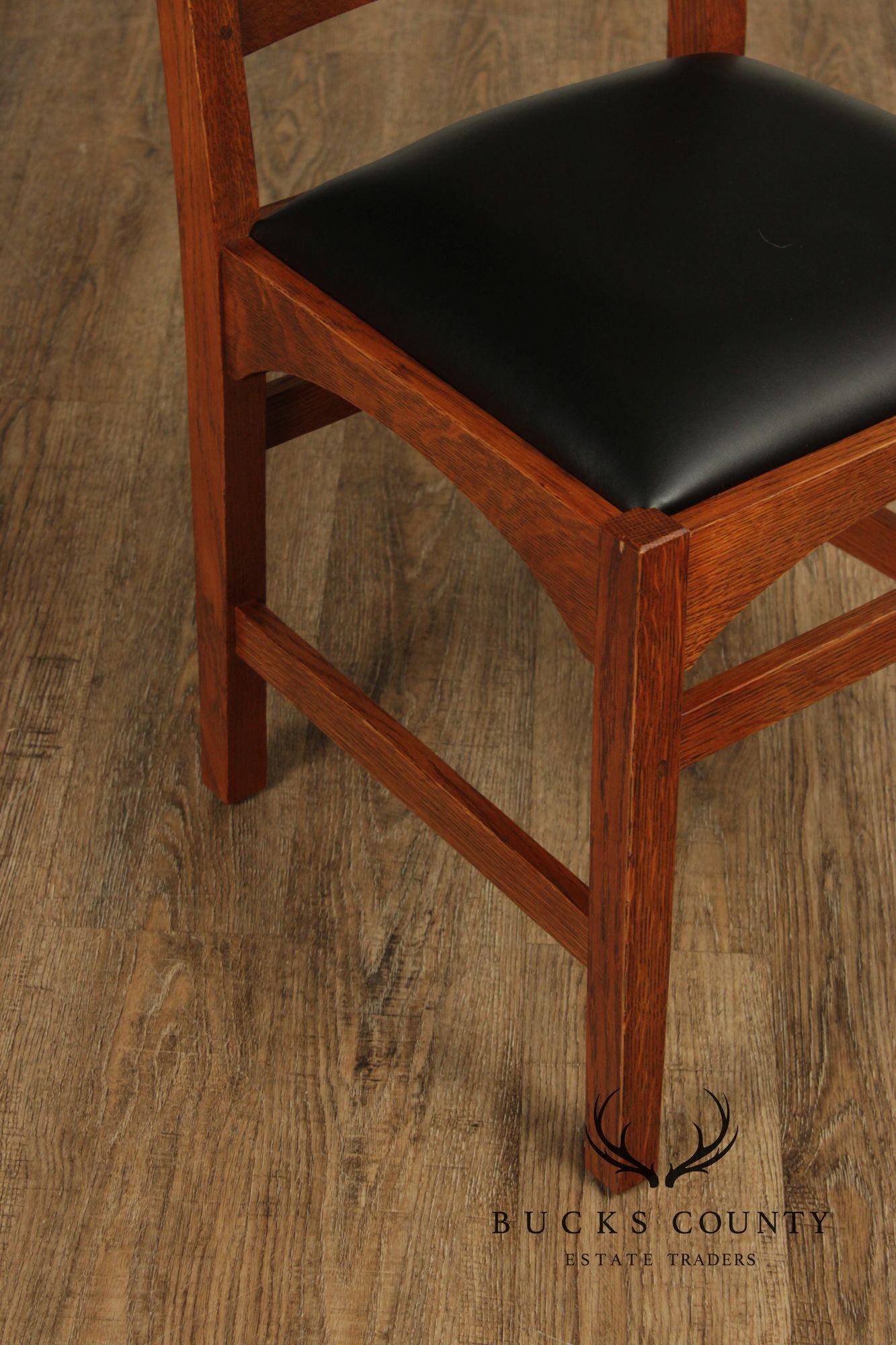 Stickley Mission Collection Set of Six Harvey Ellis Inlaid Oak Dining Chairs
