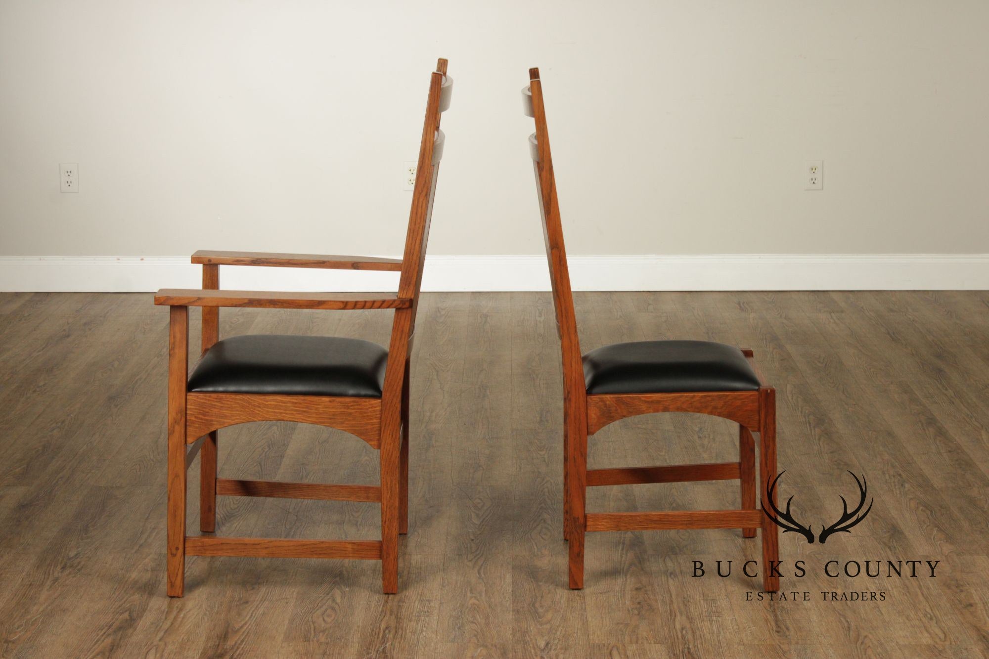 Stickley Mission Collection Set of Six Harvey Ellis Inlaid Oak Dining Chairs