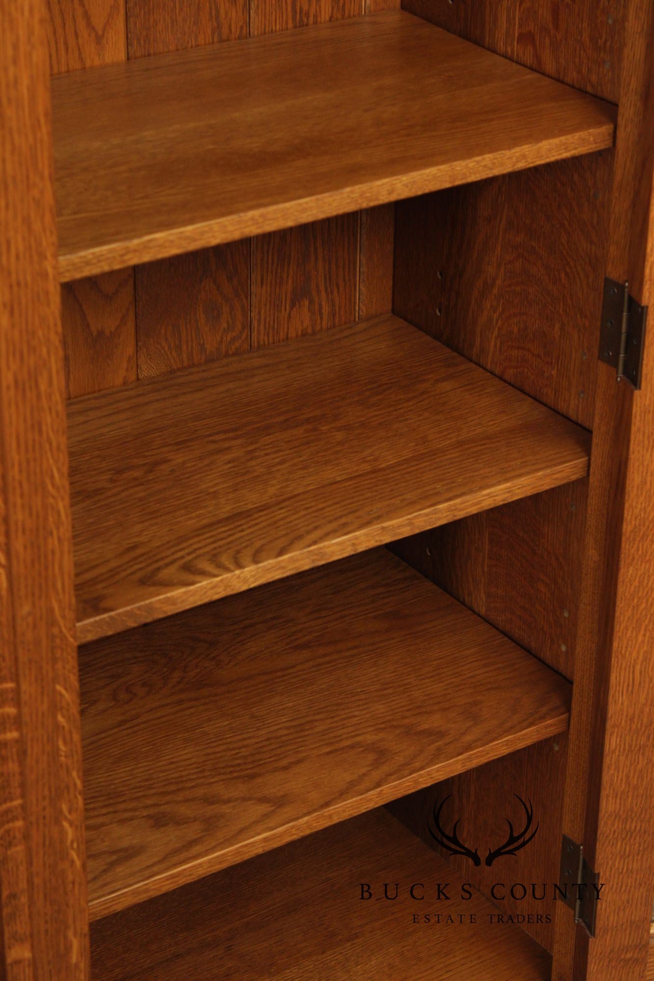 Stickley Mission Collection Oak Two Door Leaded Glass Bookcase or Display Cabinet