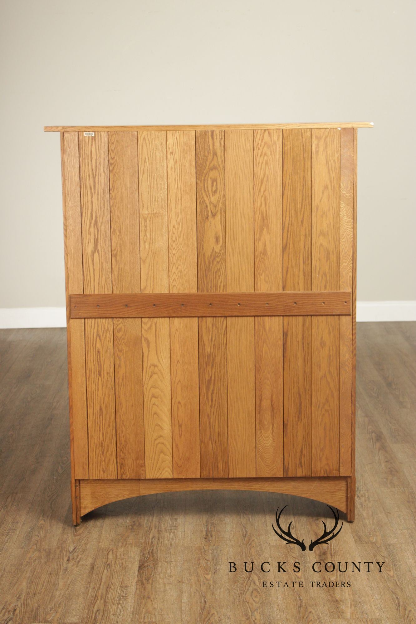 Stickley Mission Collection Oak Two Door Leaded Glass Bookcase or Display Cabinet