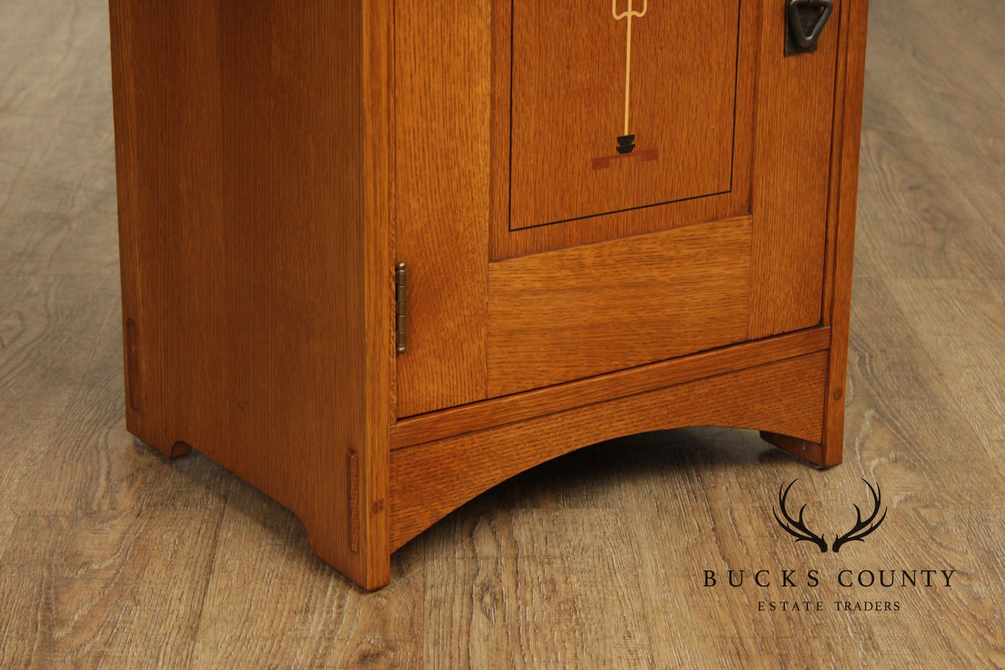 Stickley Mission Collection Pair Inlaid Oak Harvey Ellis Nightstands Bedside Cabinets