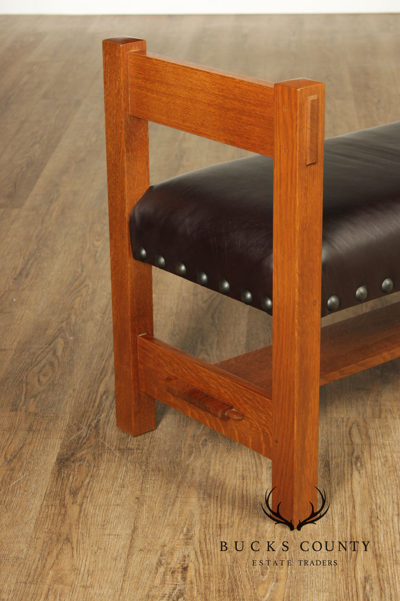 Stickley Mission Collection Oak and Leather Bench