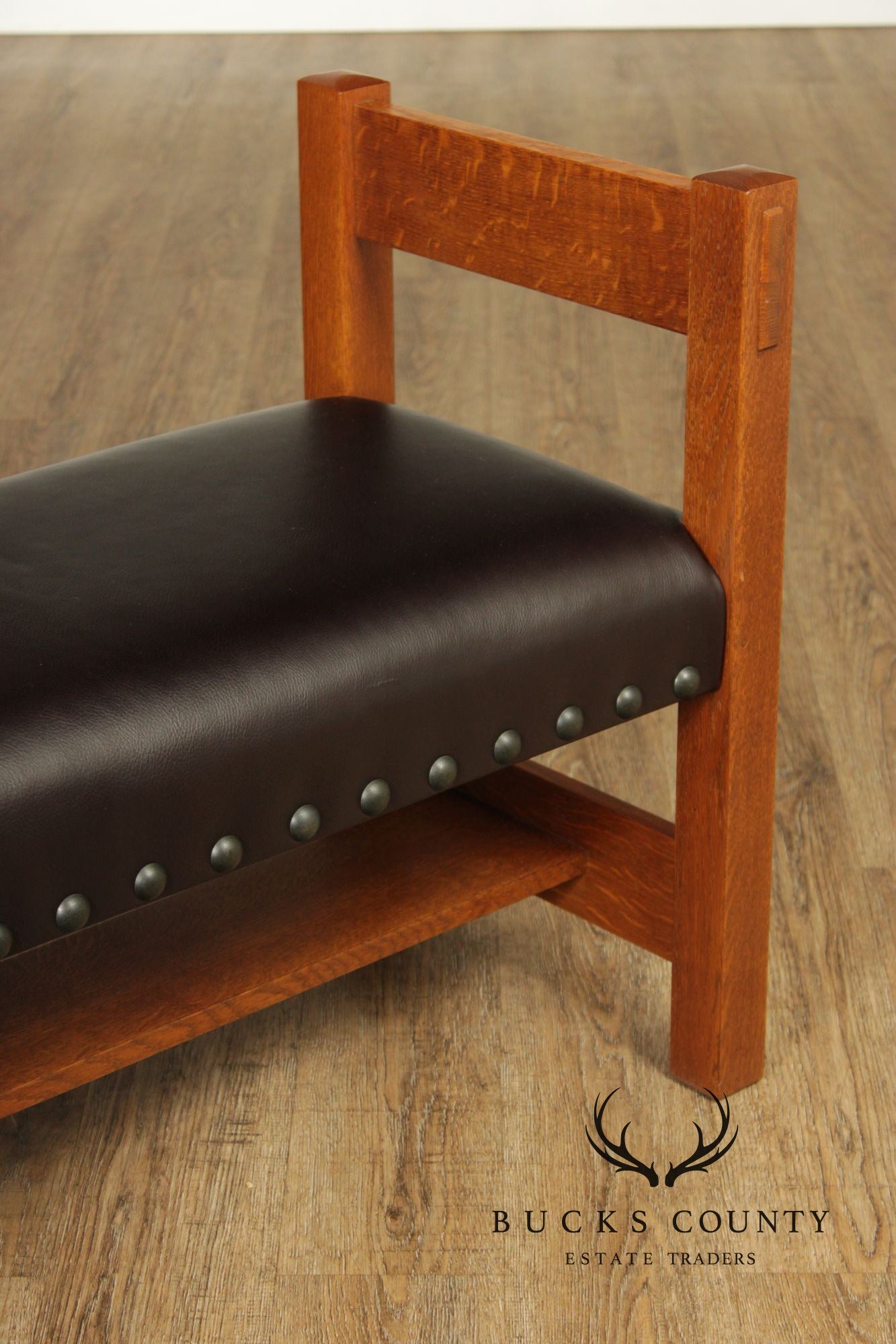 Stickley Mission Collection Oak and Leather Bench