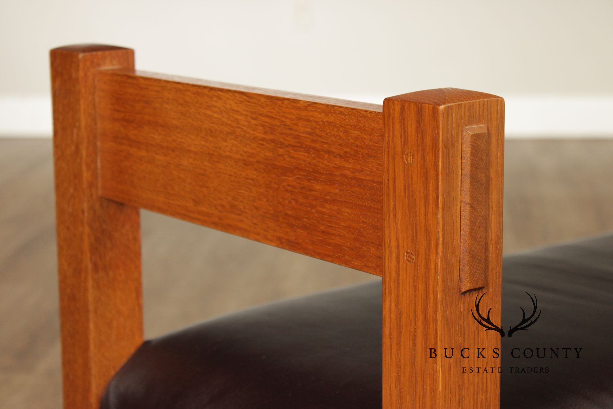 Stickley Mission Collection Oak and Leather Bench