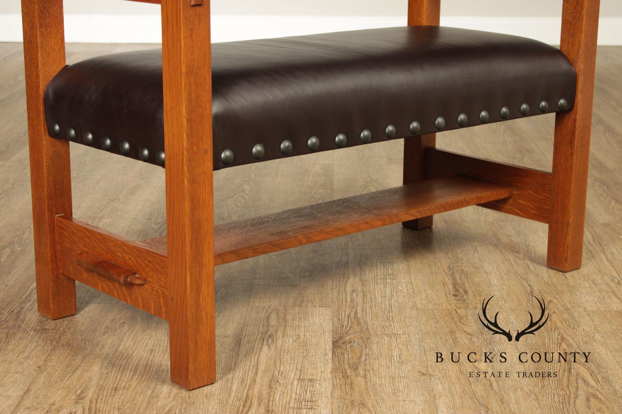 Stickley Mission Collection Oak and Leather Bench