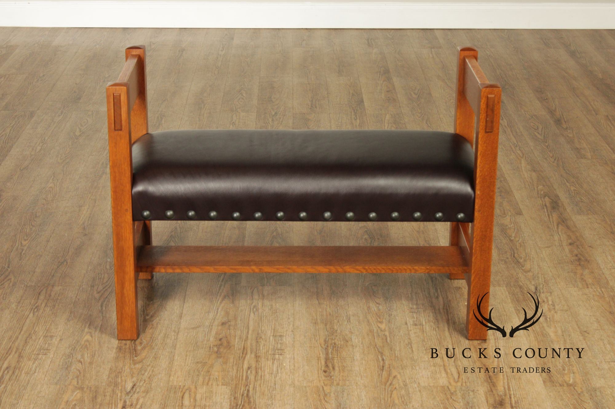 Stickley Mission Collection Oak and Leather Bench