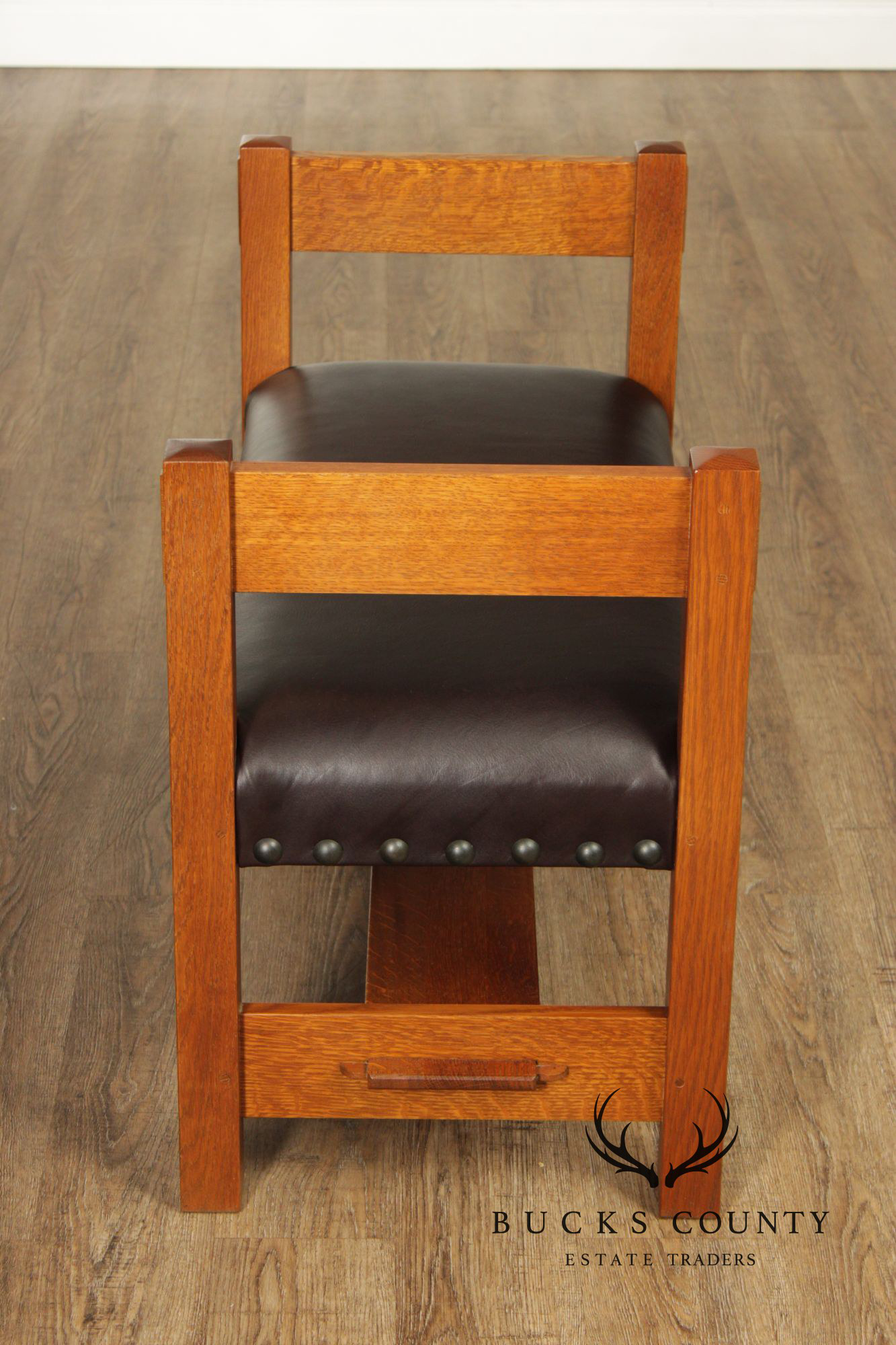 Stickley Mission Collection Oak and Leather Bench