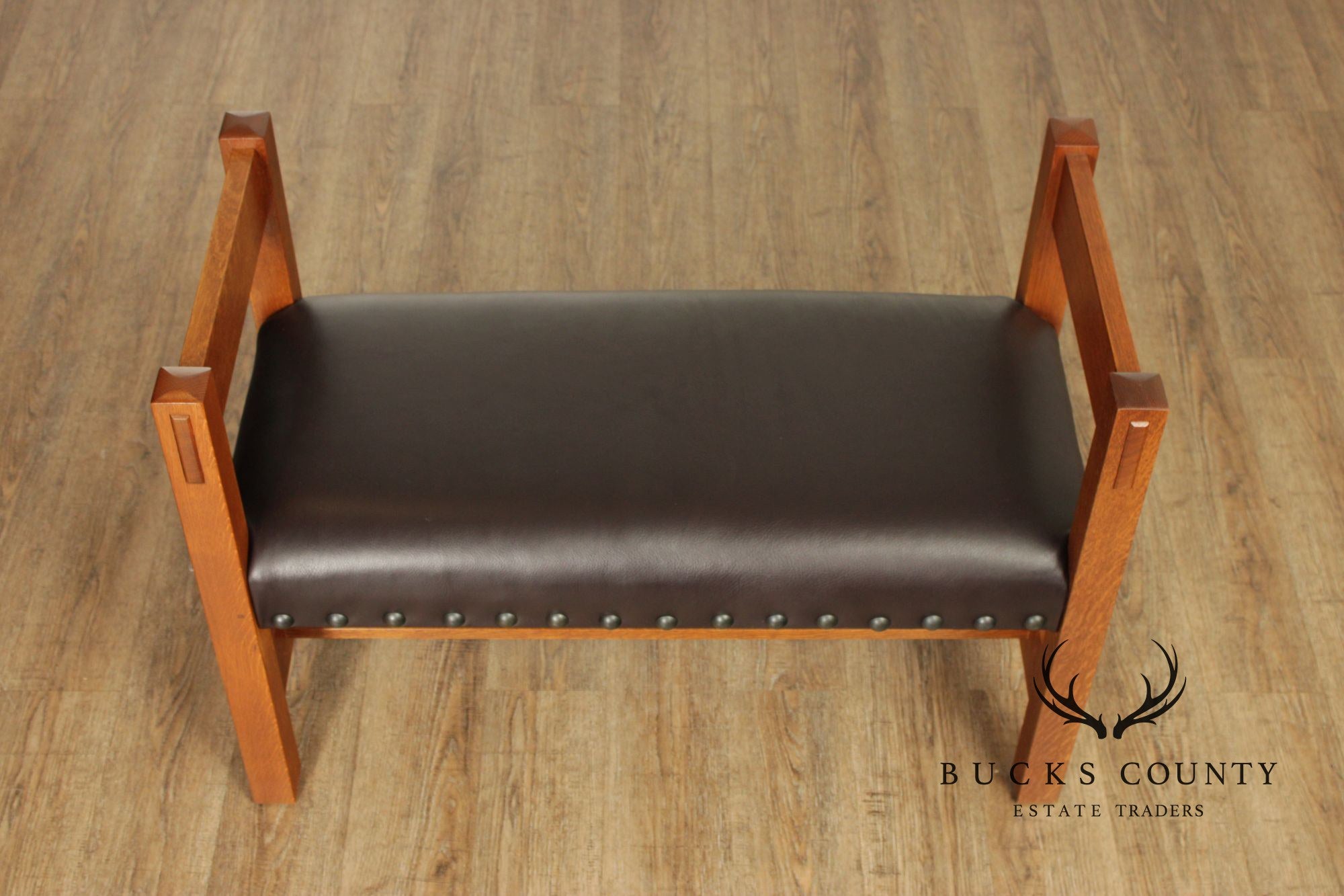 Stickley Mission Collection Oak and Leather Bench