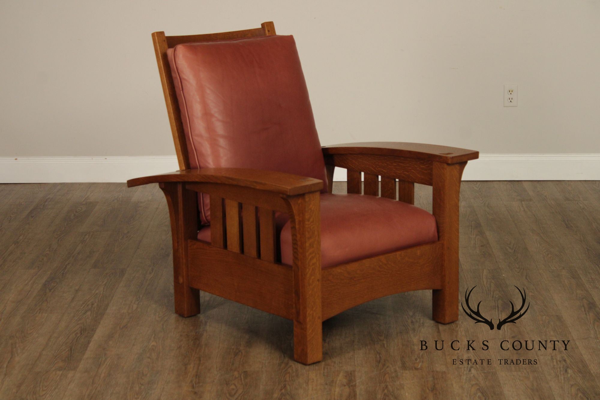 Stickley Mission Collection Oak And Leather Bow Arm Morris Chair