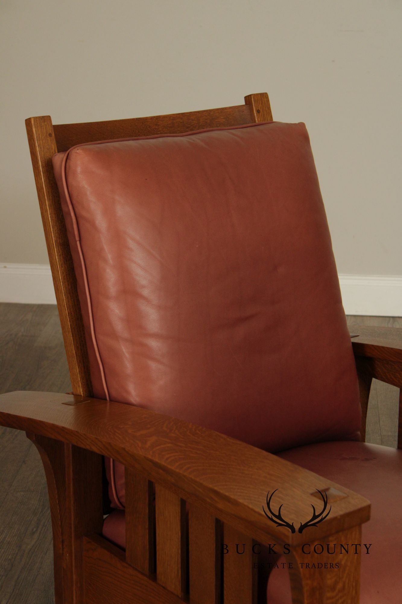 Stickley Mission Collection Oak And Leather Bow Arm Morris Chair