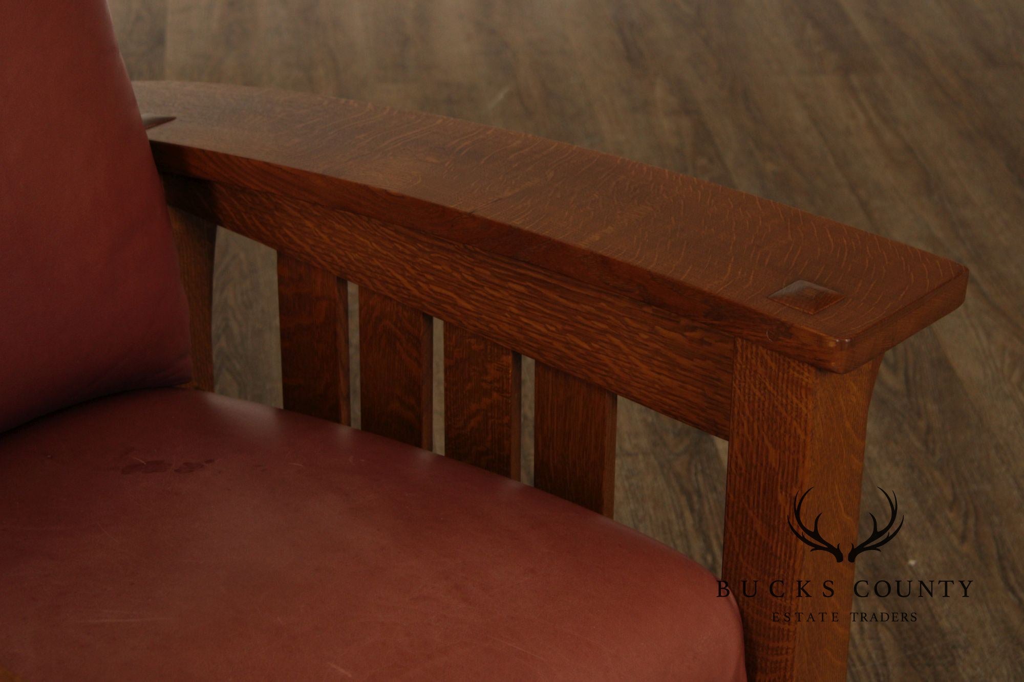 Stickley Mission Collection Oak And Leather Bow Arm Morris Chair