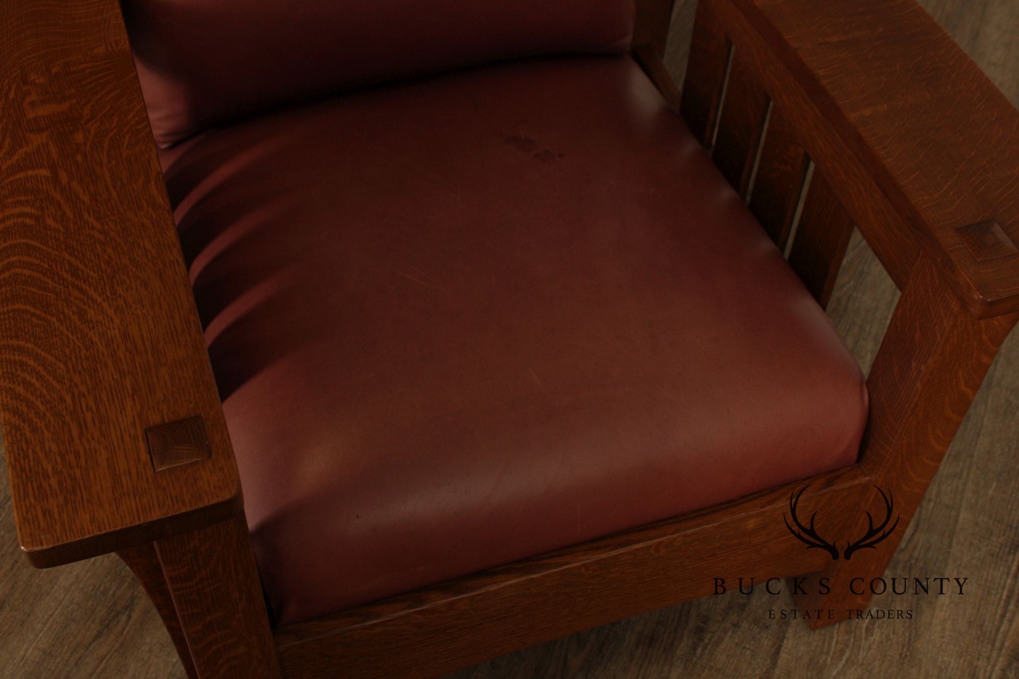 Stickley Mission Collection Oak And Leather Bow Arm Morris Chair
