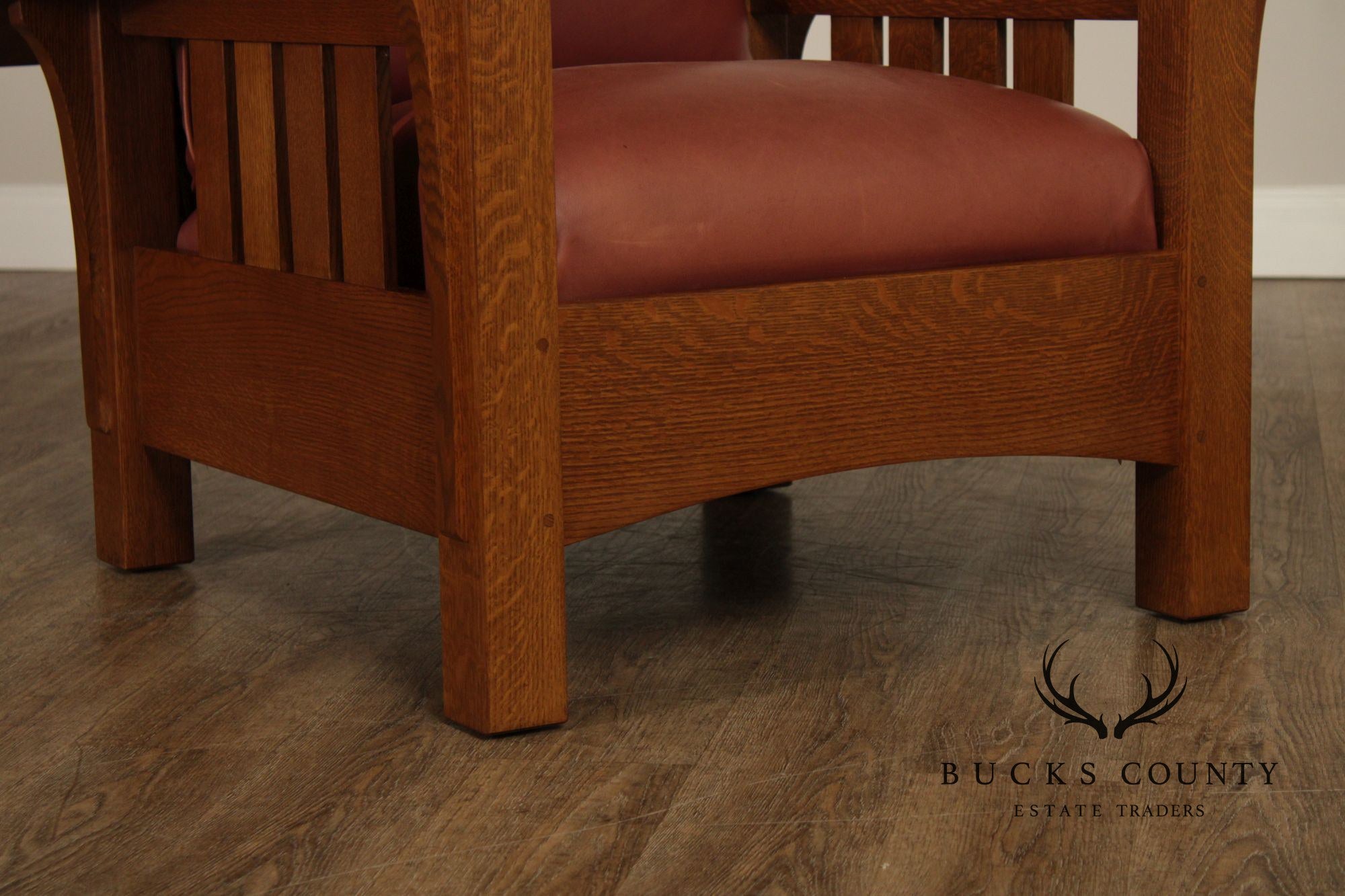 Stickley Mission Collection Oak And Leather Bow Arm Morris Chair