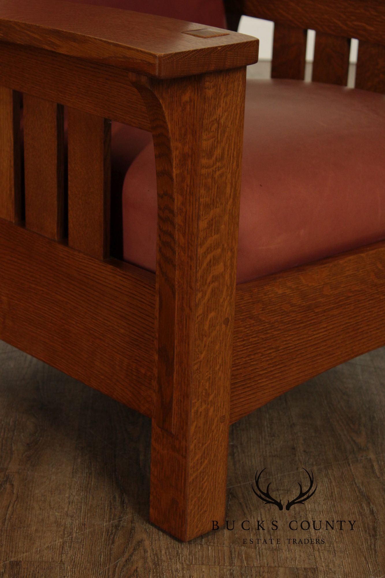 Stickley Mission Collection Oak And Leather Bow Arm Morris Chair