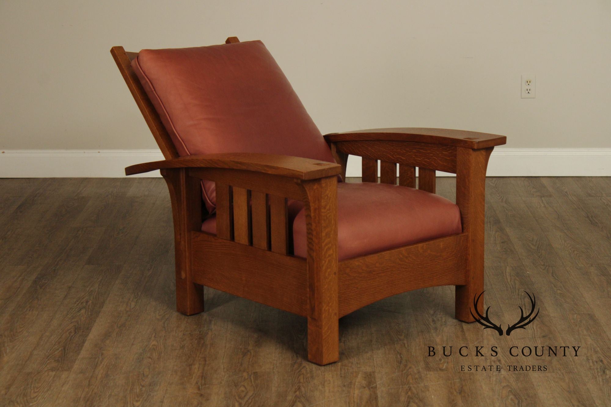 Stickley Mission Collection Oak And Leather Bow Arm Morris Chair