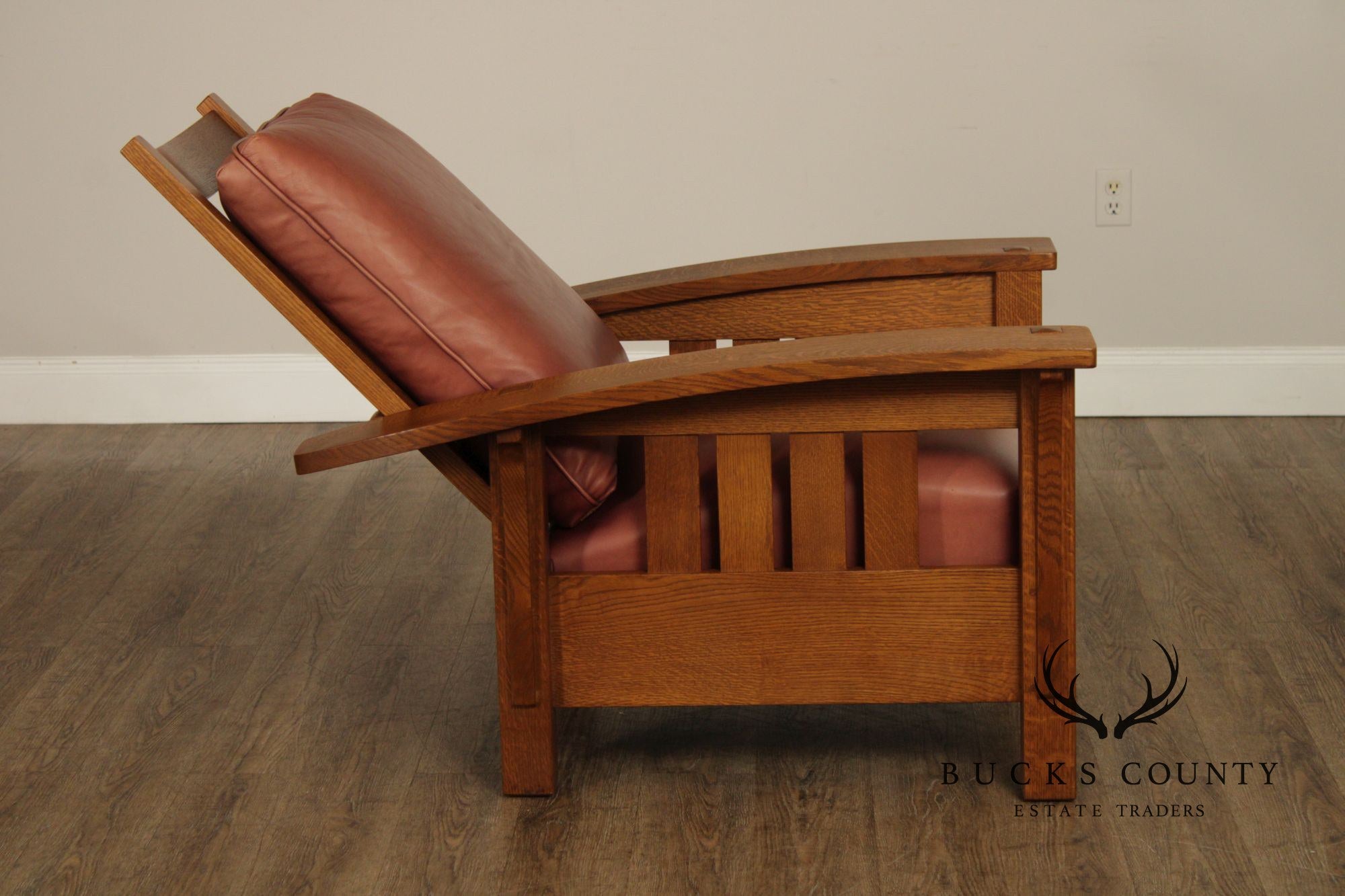 Stickley Mission Collection Oak And Leather Bow Arm Morris Chair