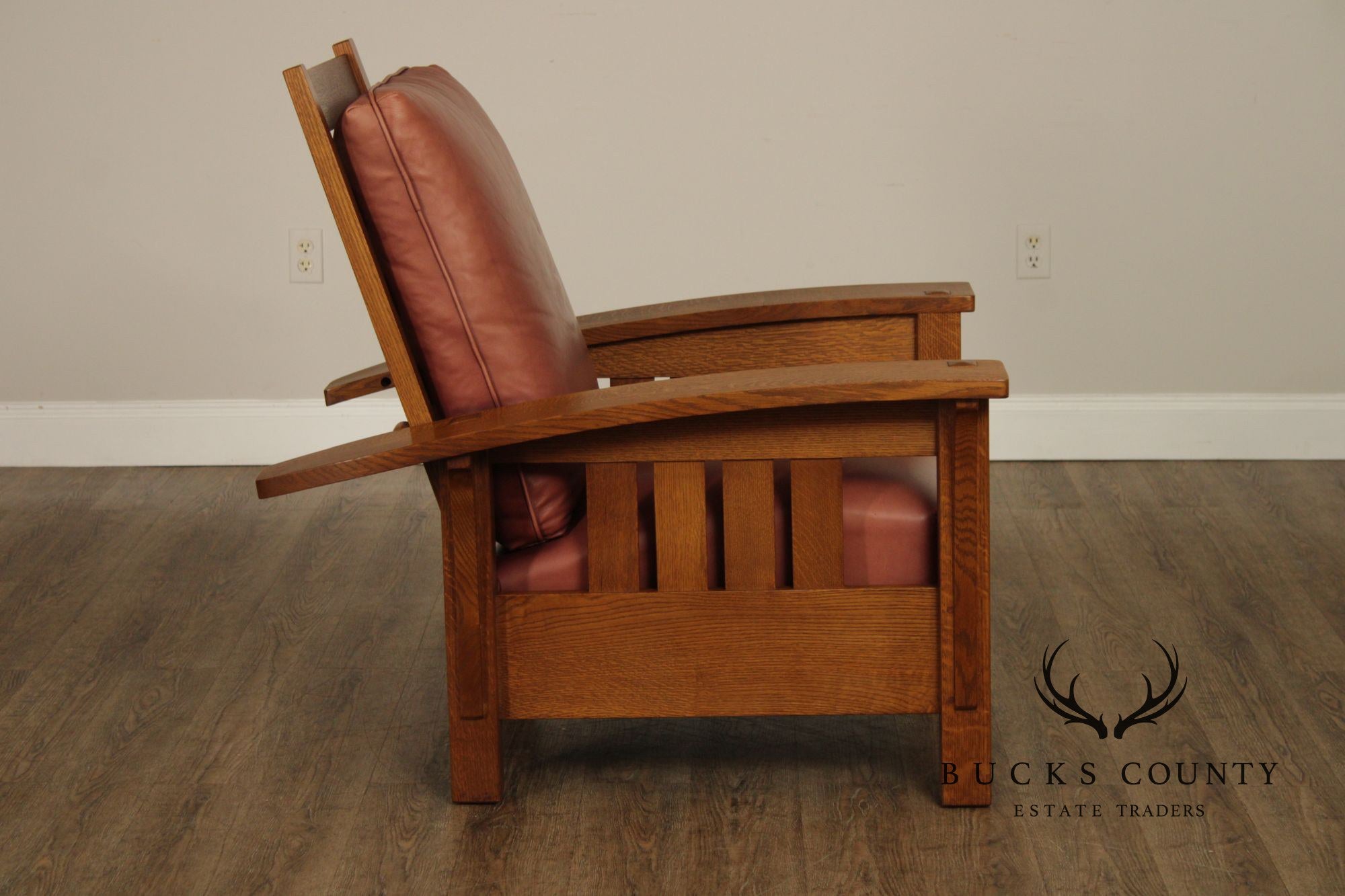 Stickley Mission Collection Oak And Leather Bow Arm Morris Chair