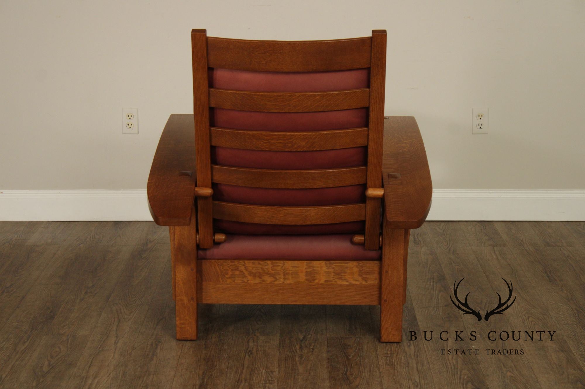 Stickley Mission Collection Oak And Leather Bow Arm Morris Chair