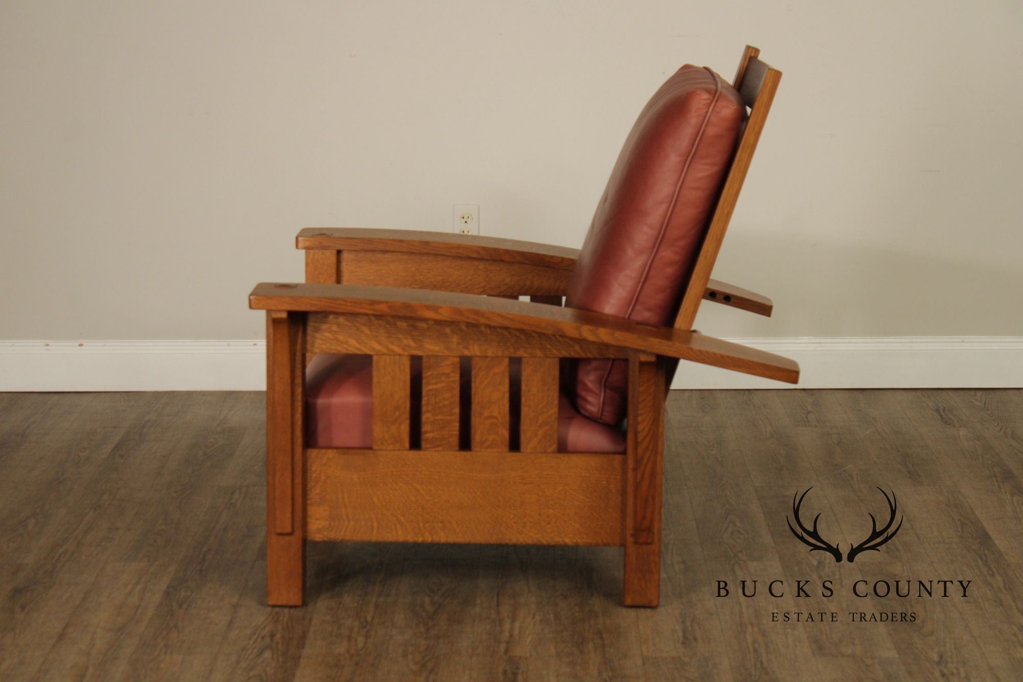 Stickley Mission Collection Oak And Leather Bow Arm Morris Chair