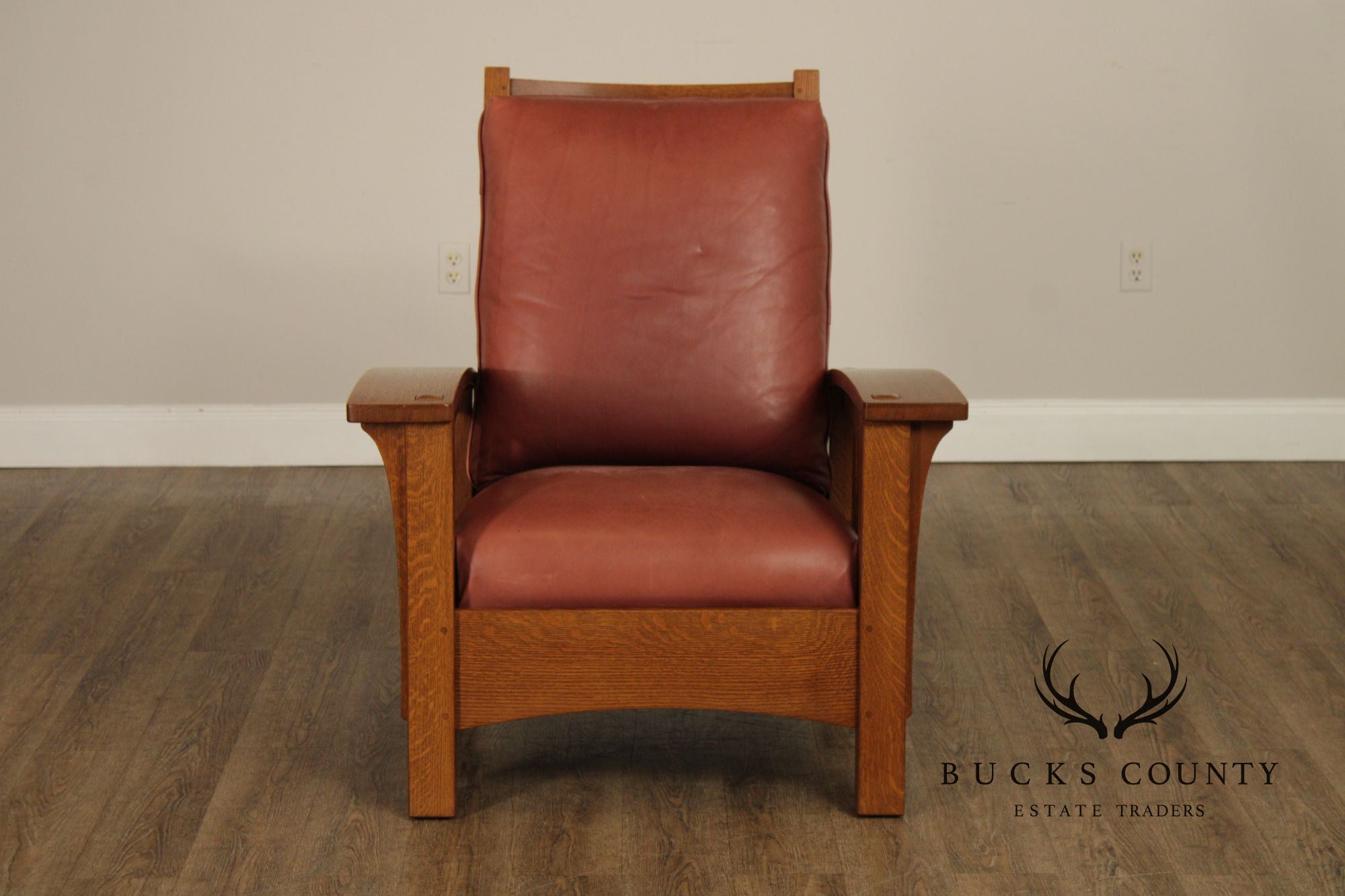 Stickley Mission Collection Oak And Leather Bow Arm Morris Chair