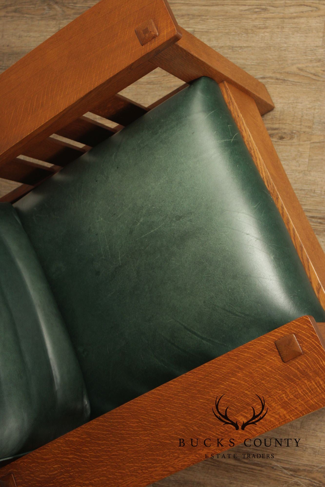 Stickley Mission Collection Oak and Leather Bow Arm Morris Chair