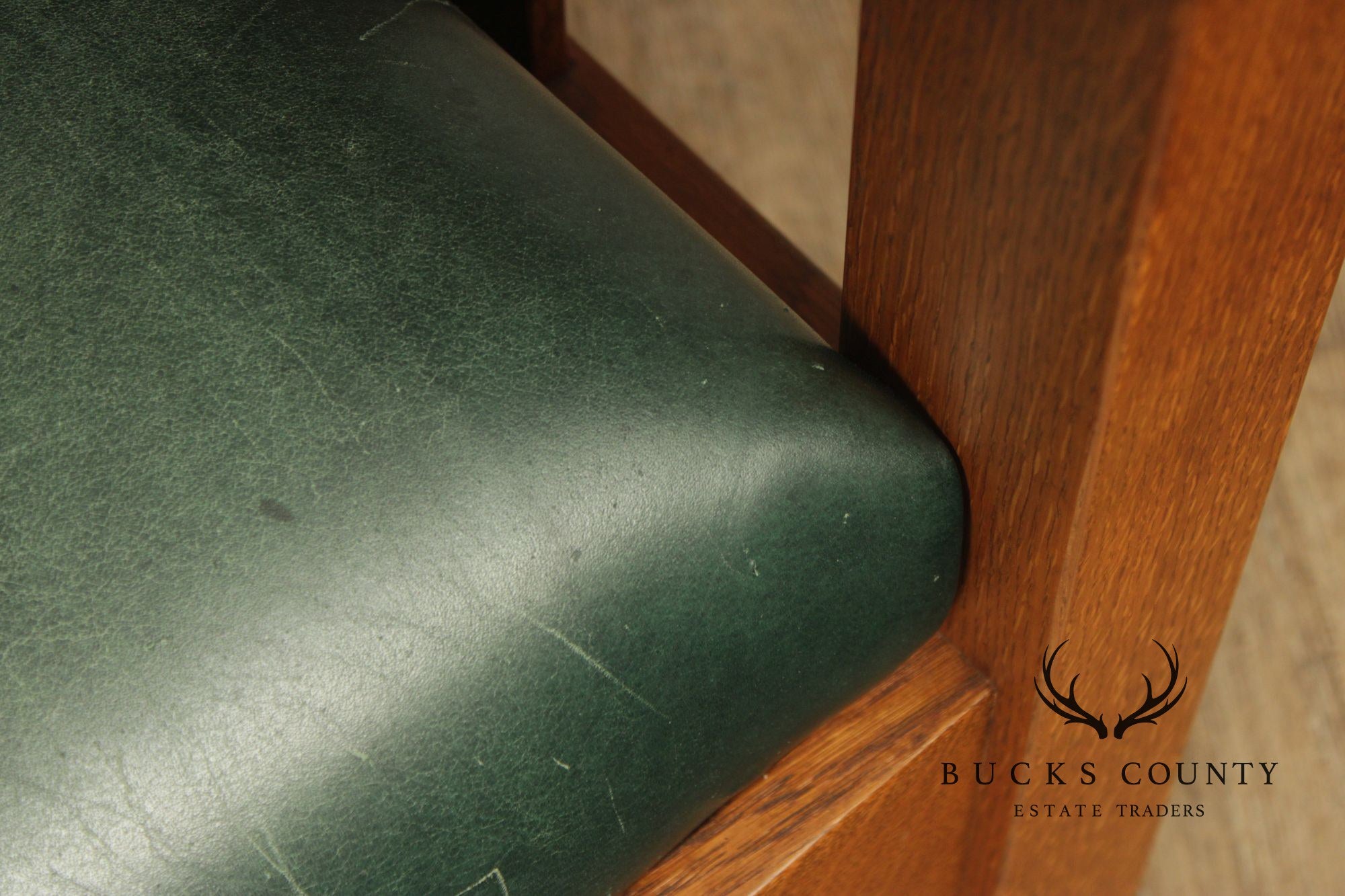 Stickley Mission Collection Oak and Leather Bow Arm Morris Chair