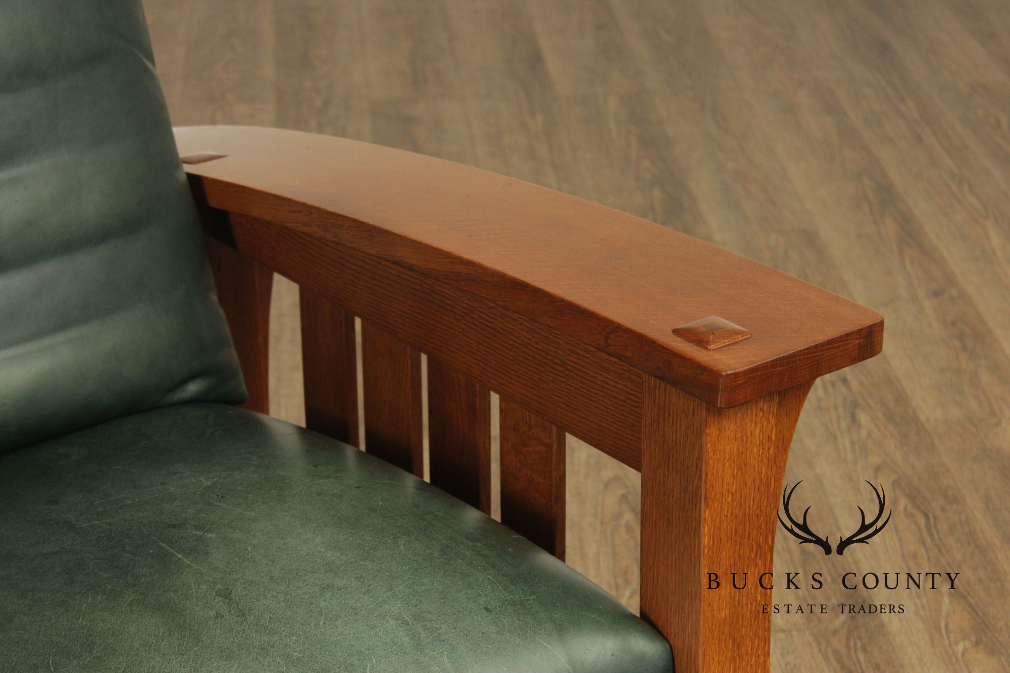 Stickley Mission Collection Oak and Leather Bow Arm Morris Chair